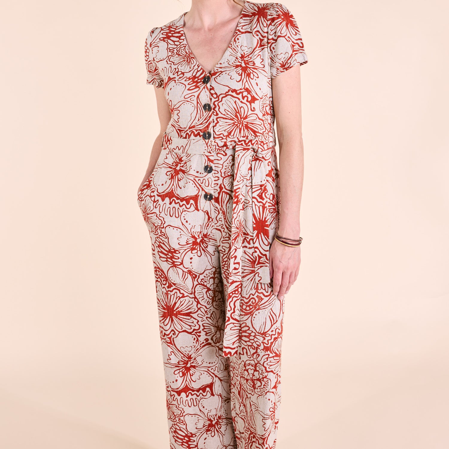 SS25 Linen Wide Leg Jumpsuit - Tomato