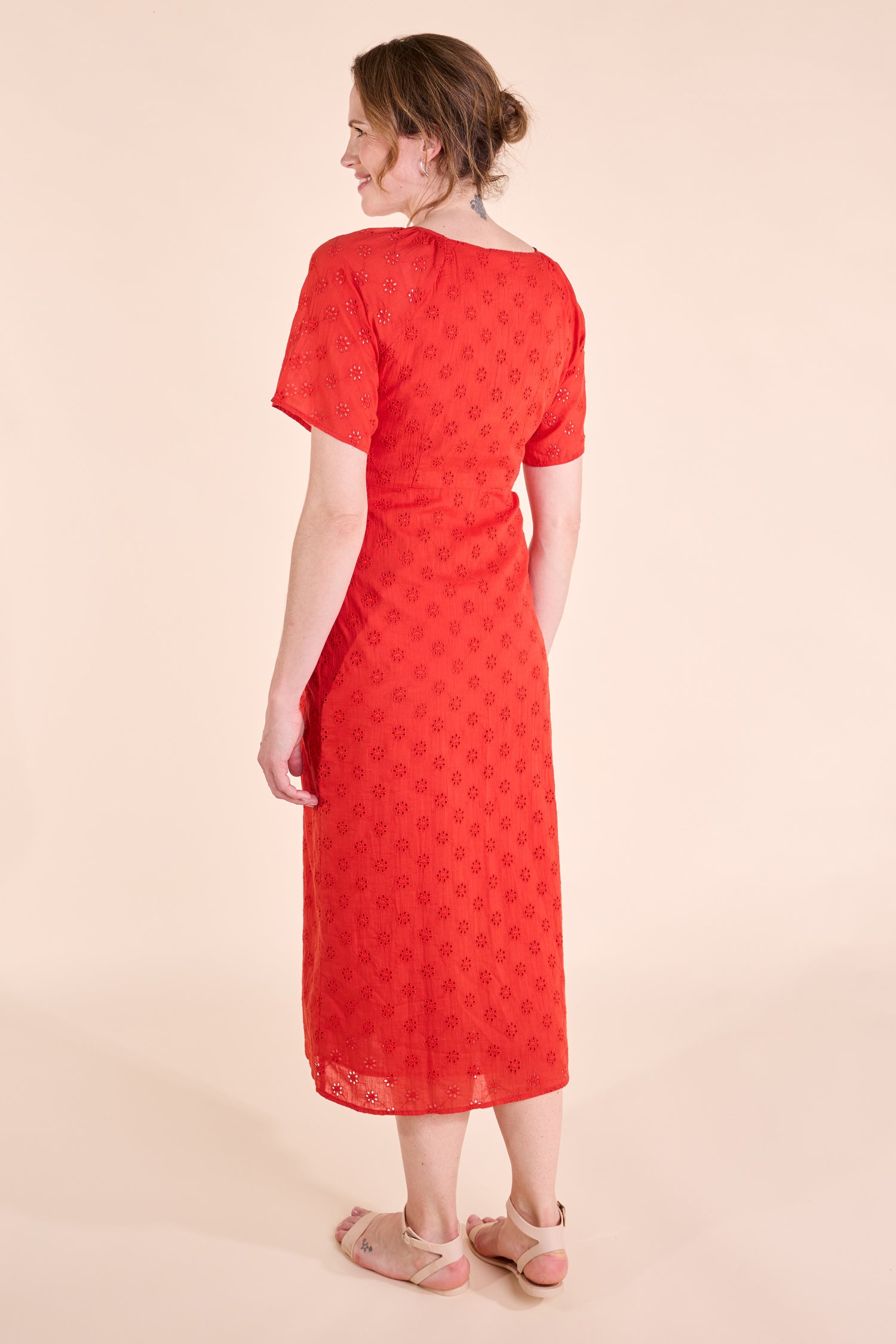 SS25 Broderie Midi Dress - Tomato