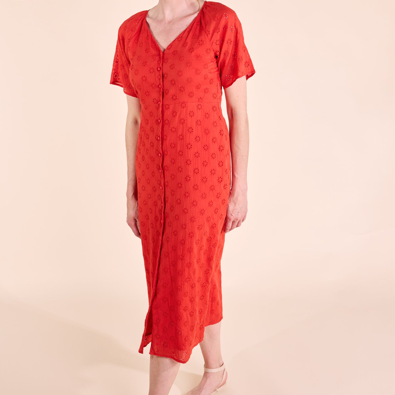 SS25 Broderie Midi Dress - Tomato