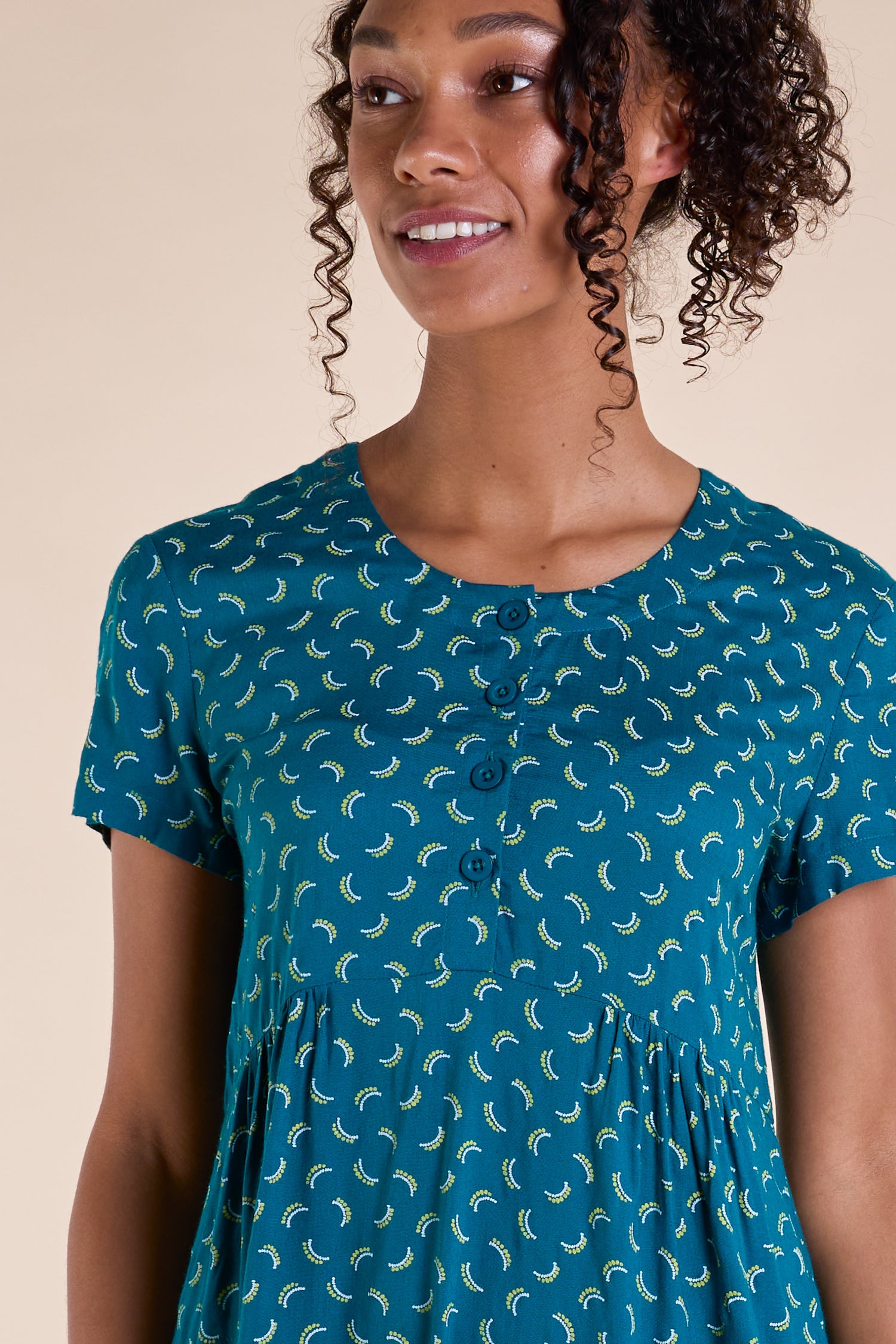 SS25 Button Front Tunic Dress - Aqua