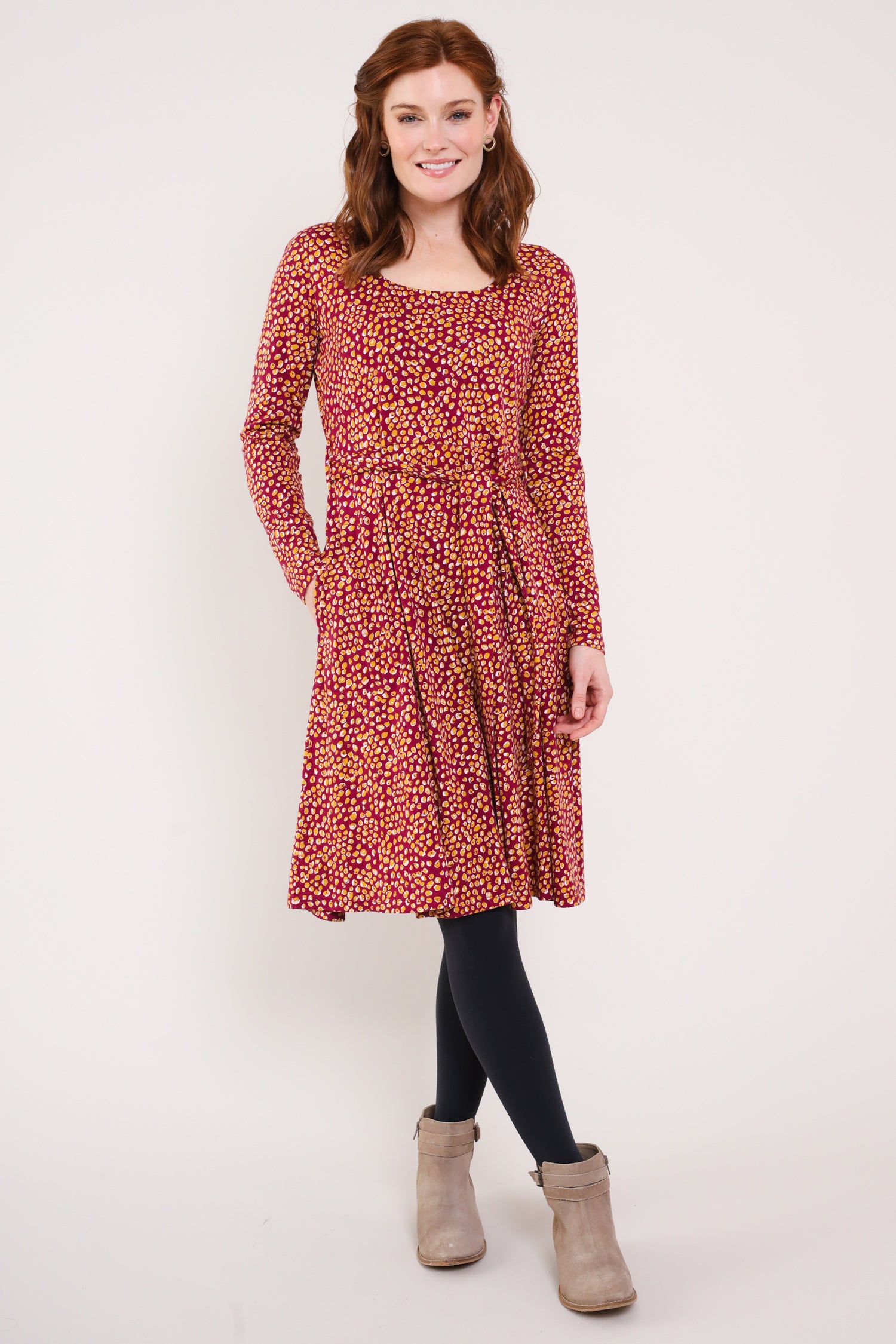 Cranberry Colour GOTS Organic Cotton Fit and Flare Dress