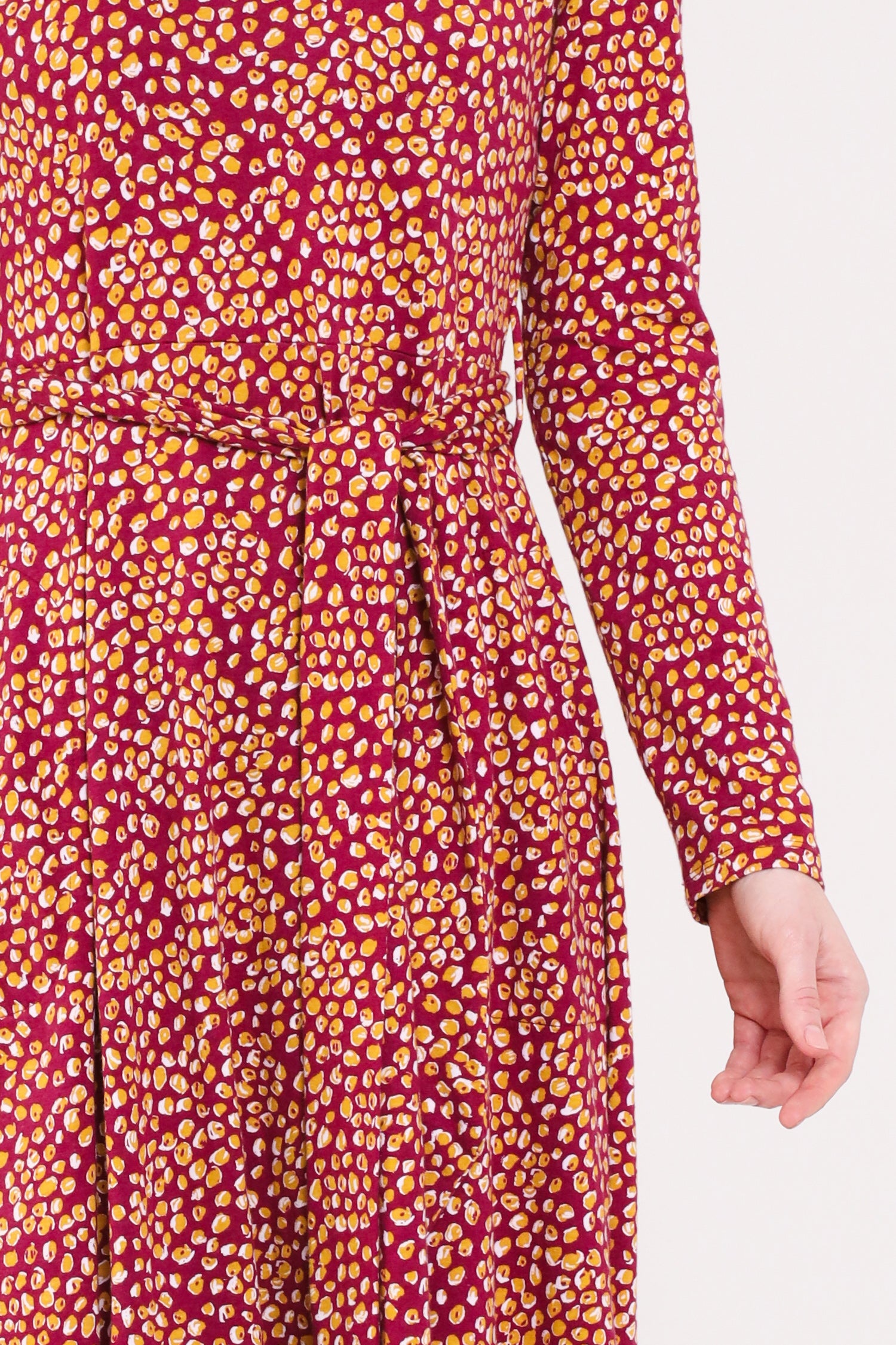 Cranberry Colour GOTS Organic Cotton Fit and Flare Dress - Short shown closeup