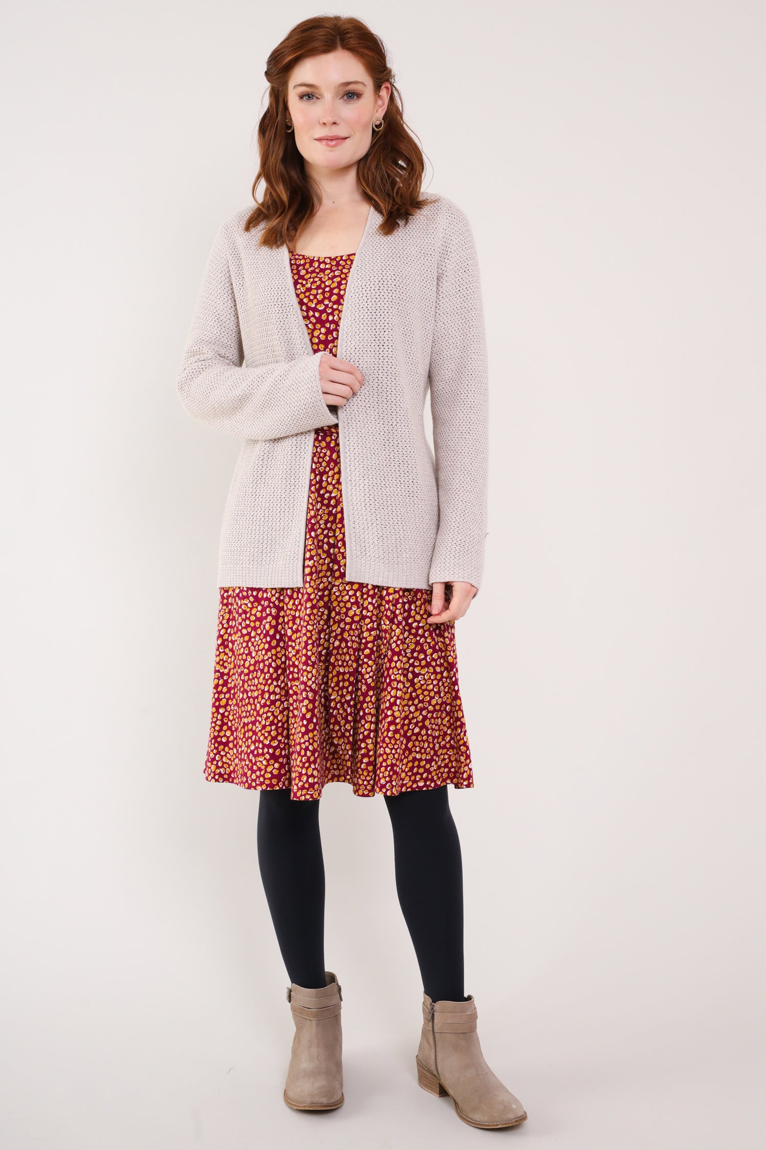 Cranberry Colour GOTS Organic Cotton Fit and Flare Dress - Front side