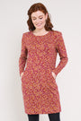 Cranberry colour GOTS Organic Cotton Nehru Collar Jersey Dress - Front side
