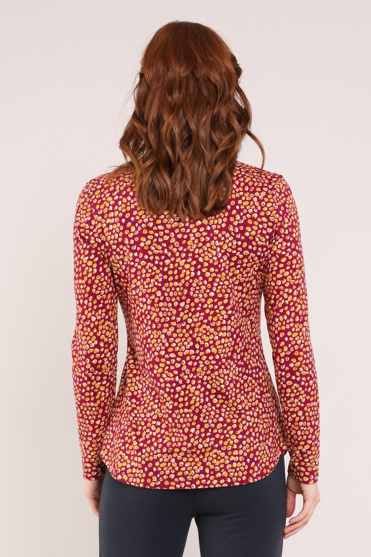Cranberry colour GOTS Organic Cotton Nehru Collar Jersey Dress - Back side