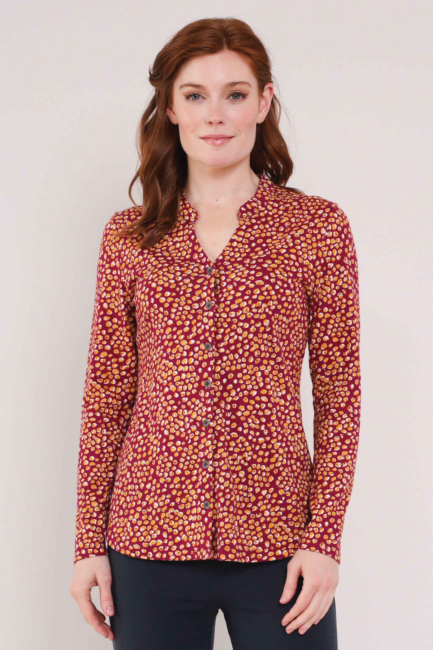 Cranberry colour GOTS Organic Cotton Nehru Collar Jersey Dress