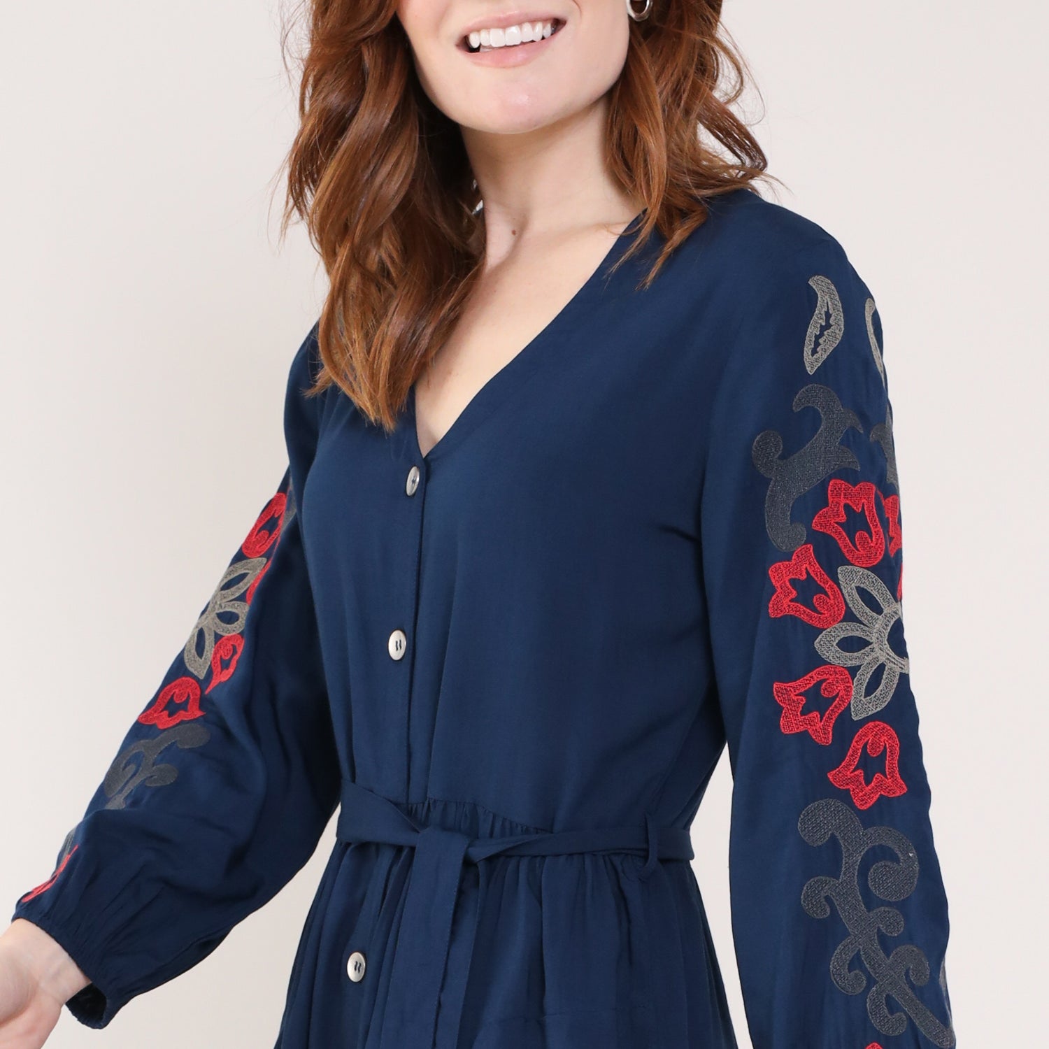 Embroidered Viscose Dress - Front left shown