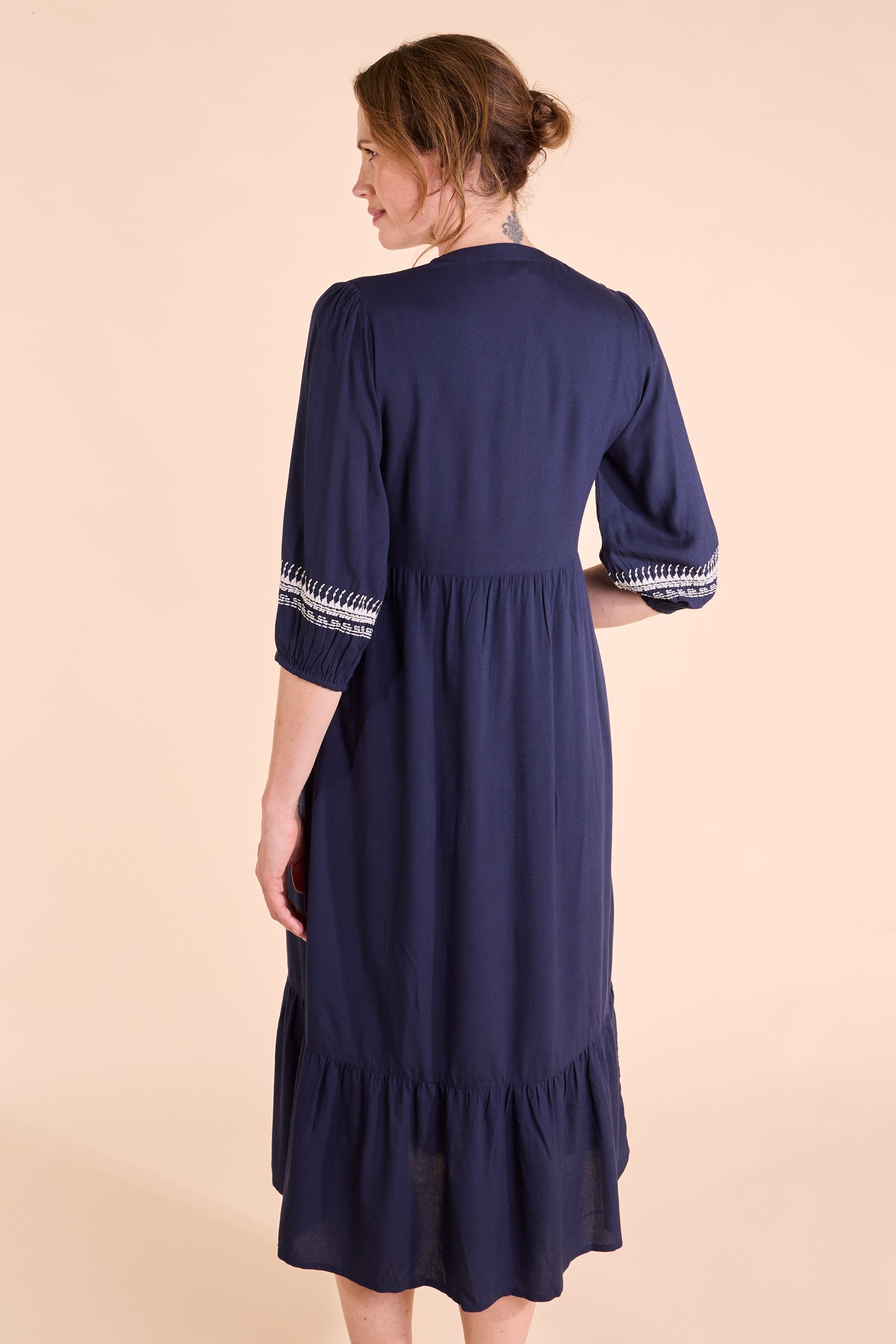 SS25 Embroidered Viscose Dress - Ink