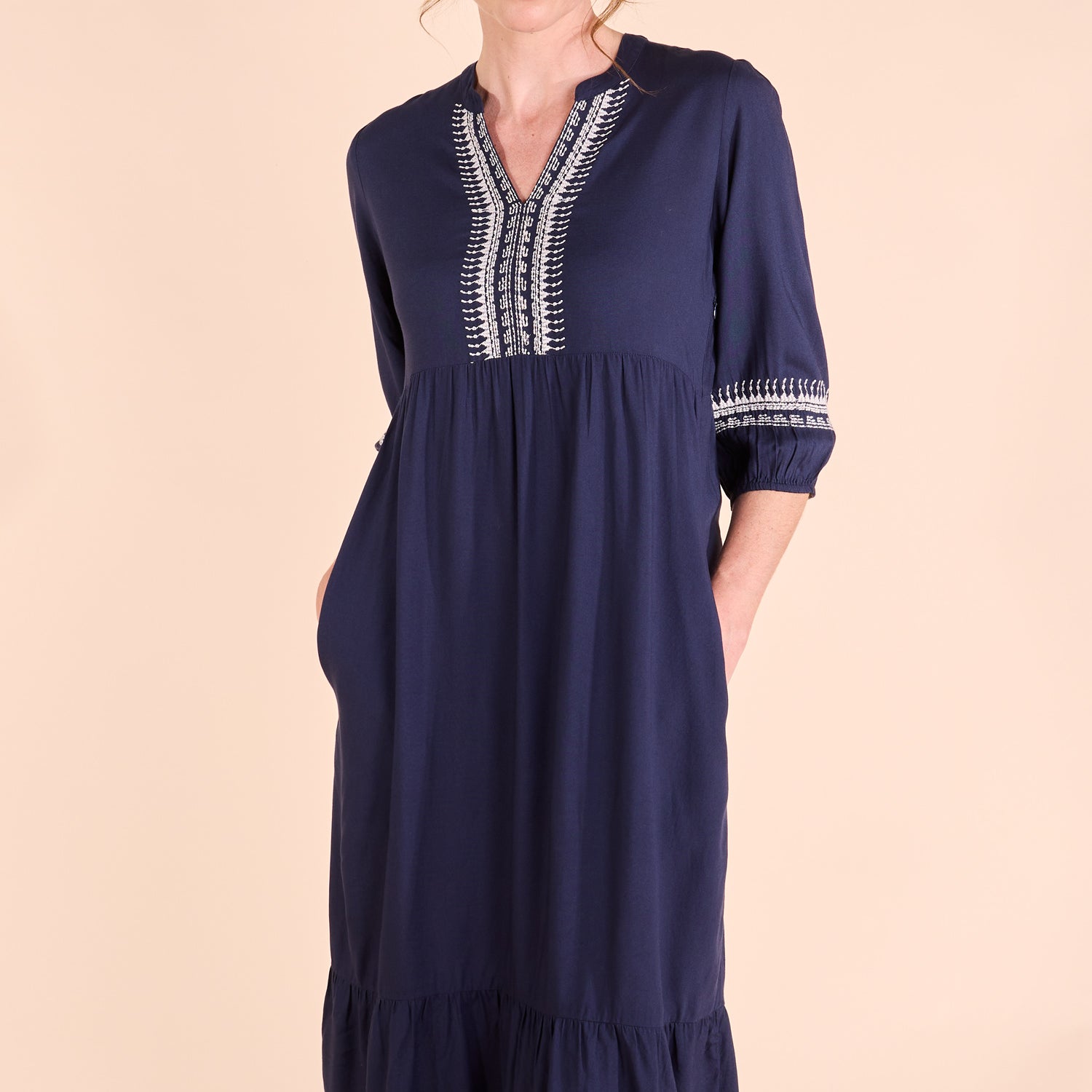 SS25 Embroidered Viscose Dress - Ink