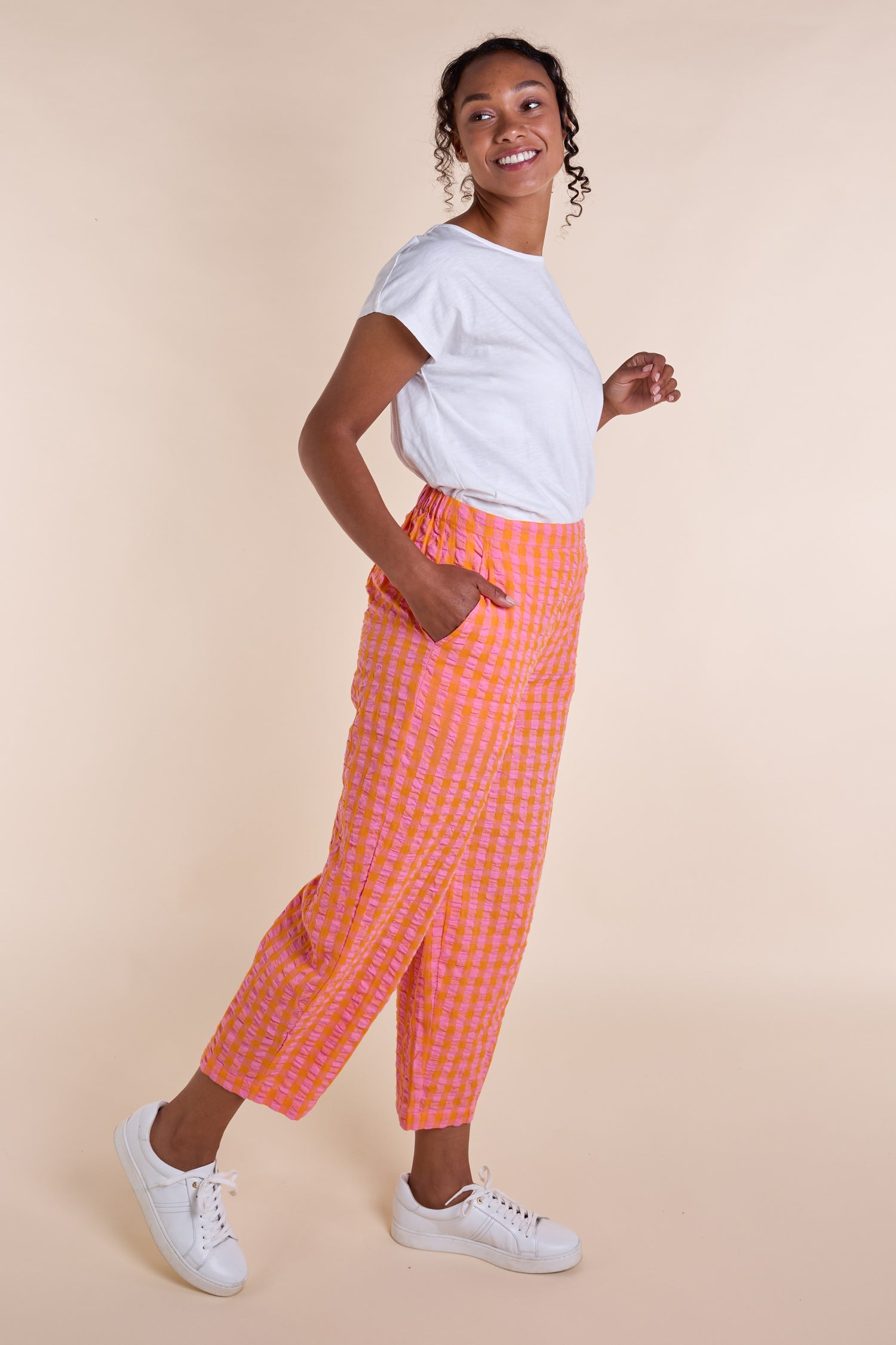 SS25 Check Bubble Trousers - Tangerine