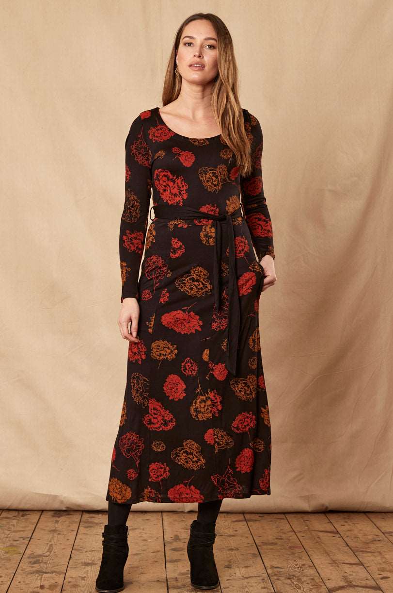 KN2107  Tie Belt Midi Dress