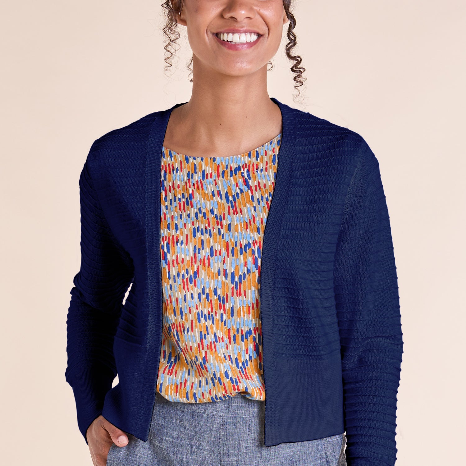 SS25 GOTS Organic Cotton Cropped Cardi - Ink