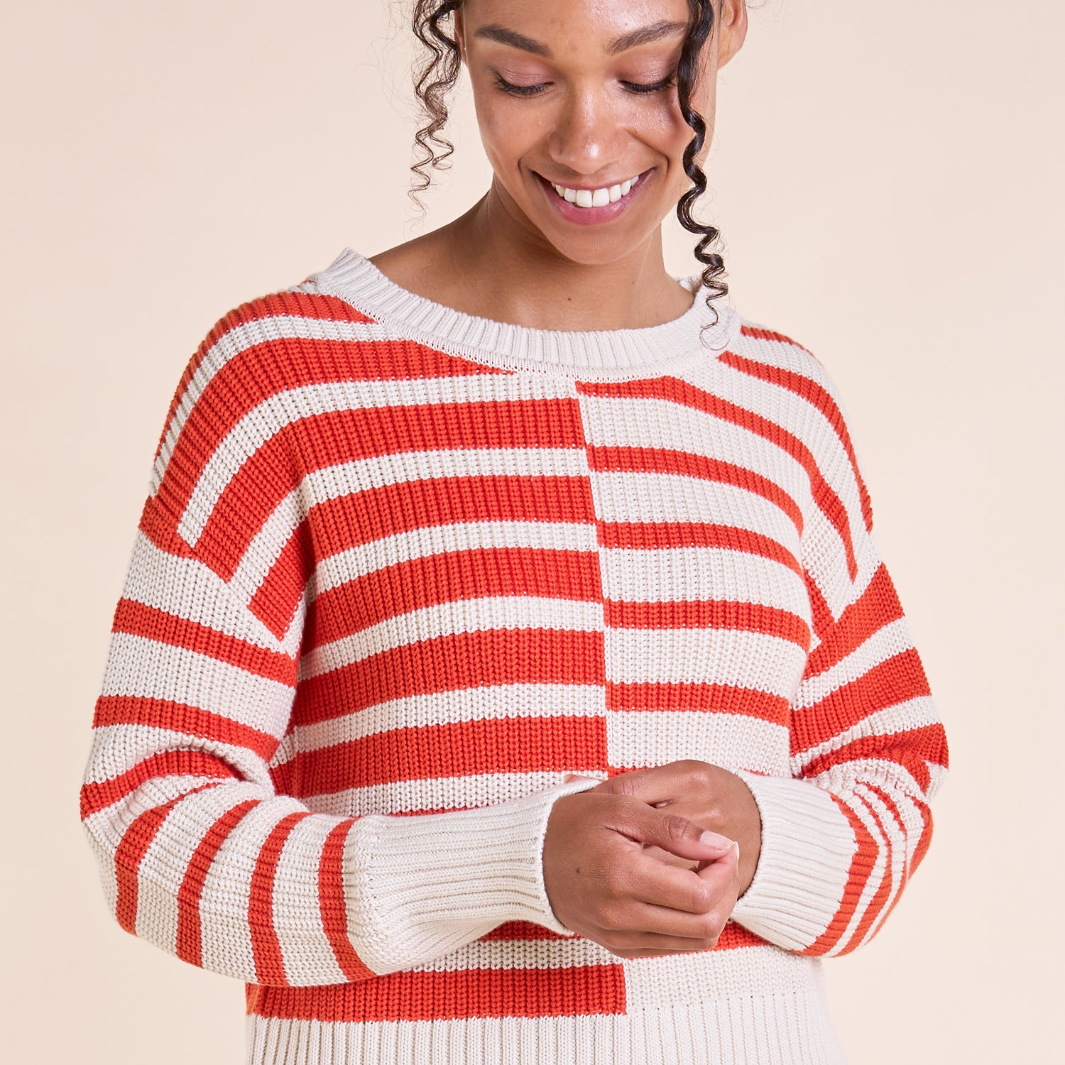 SS25 GOTS Organic Cotton Striped Jumper - Tangerine