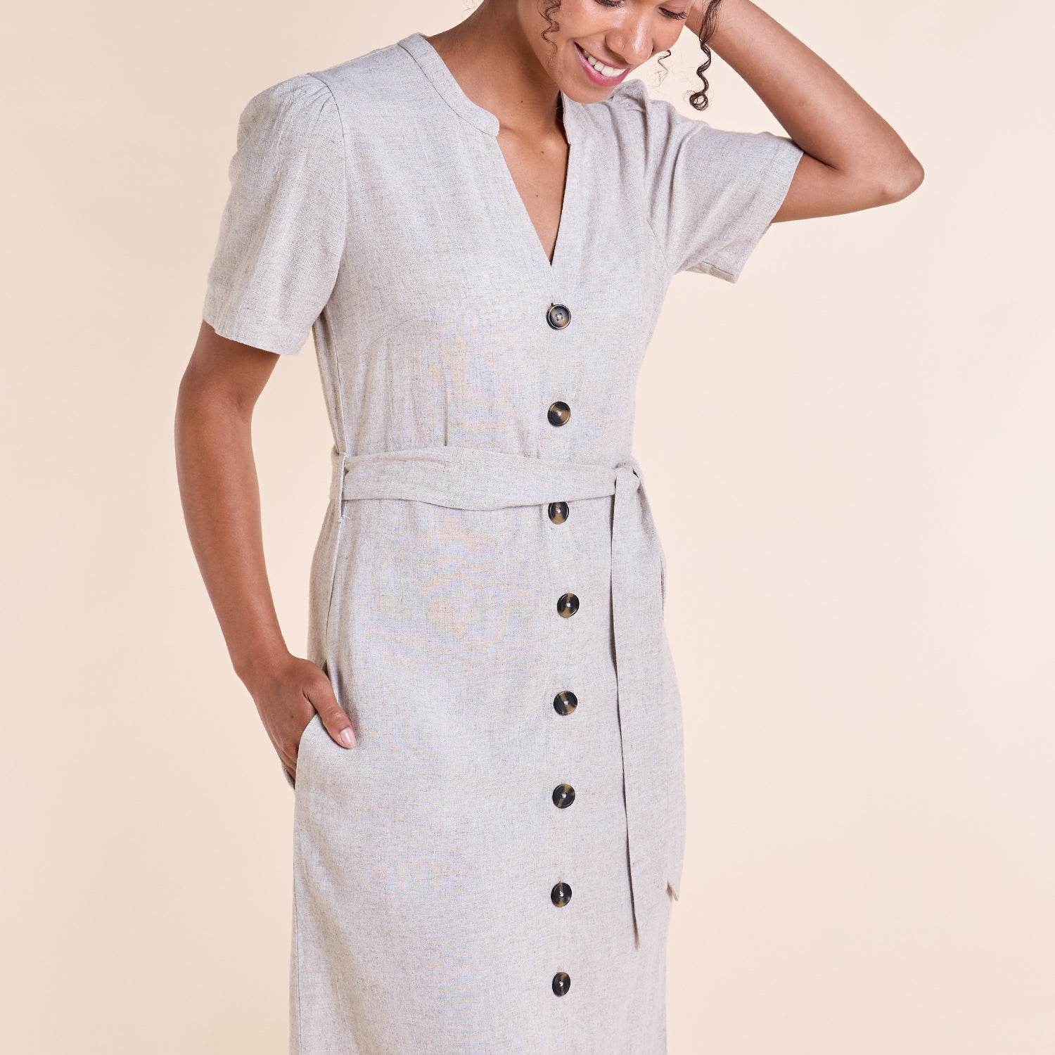 SS25 Button Through Linen Dress - Natural