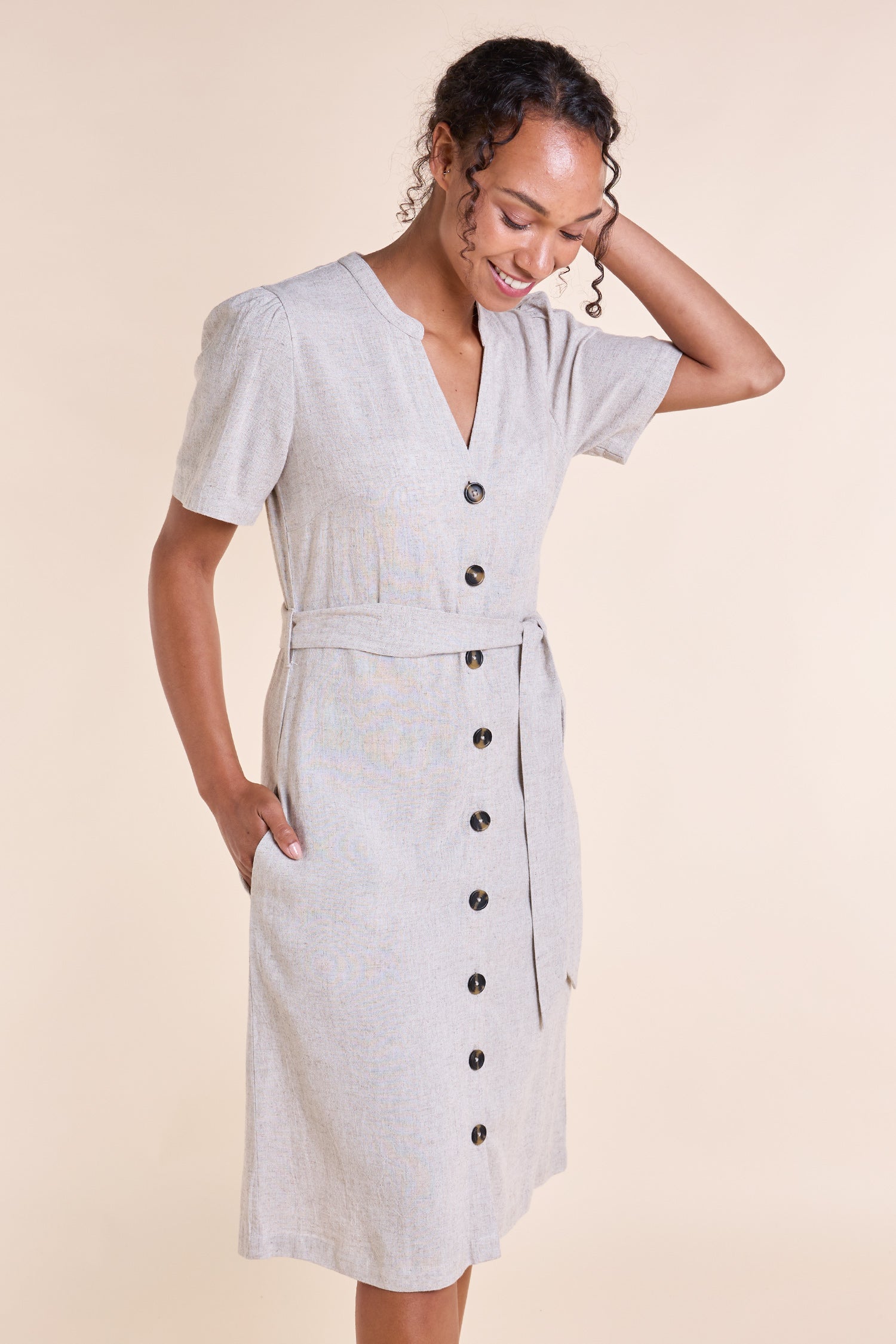 SS25 Button Through Linen Dress - Natural SS25 Button Through Linen Dress - Natural
