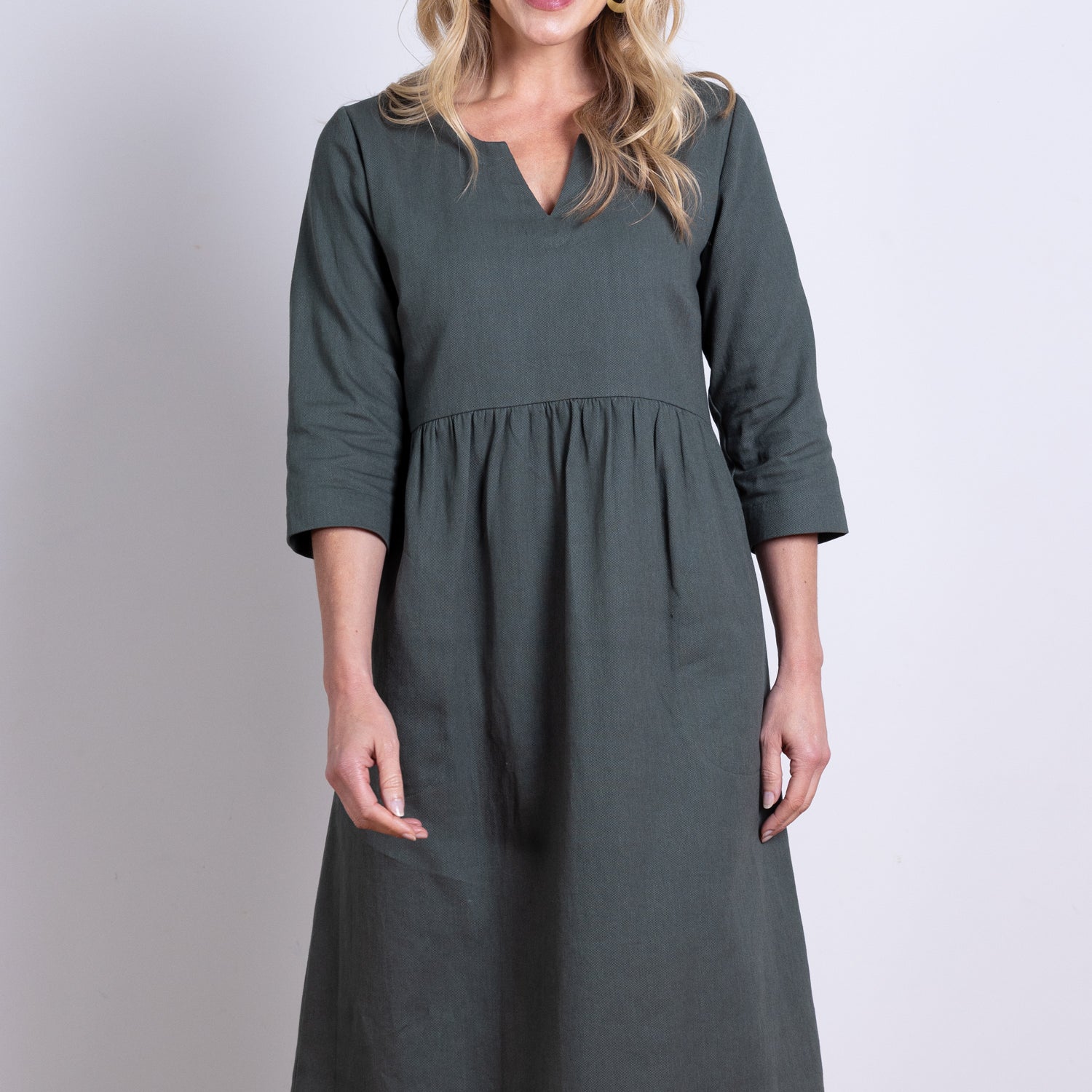 AW25 V Neck Midi Dress - Buff