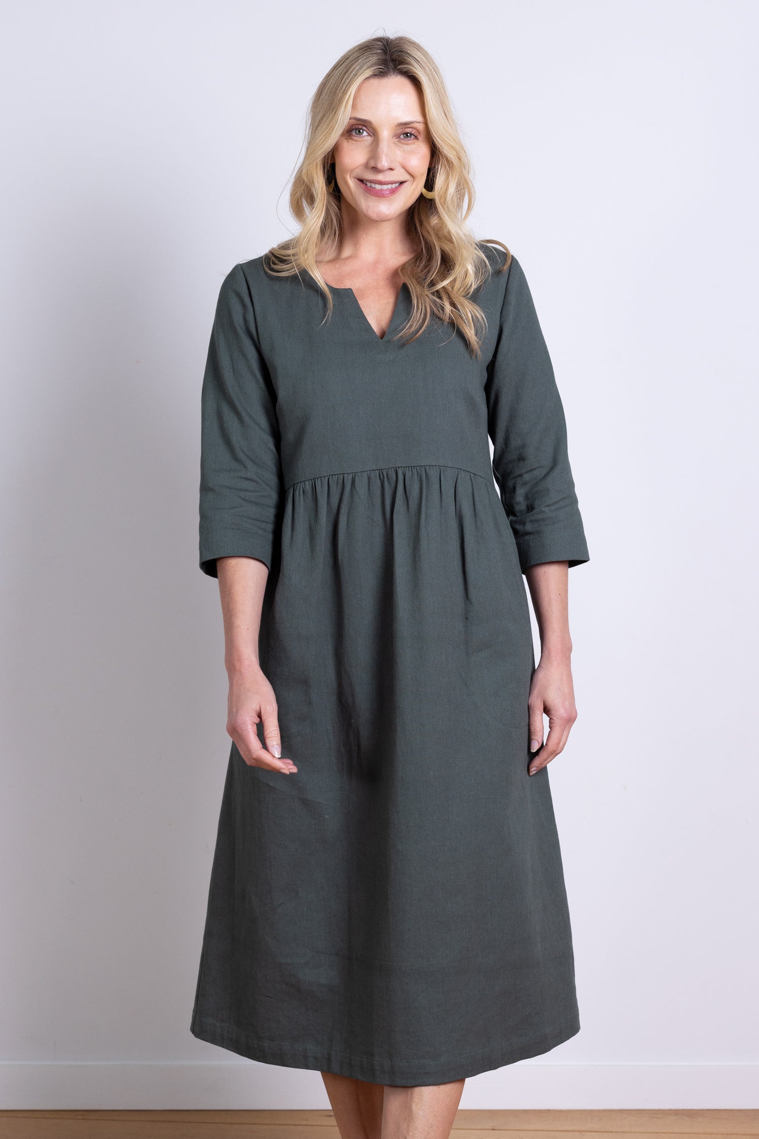 AW25 V Neck Midi Dress - Buff