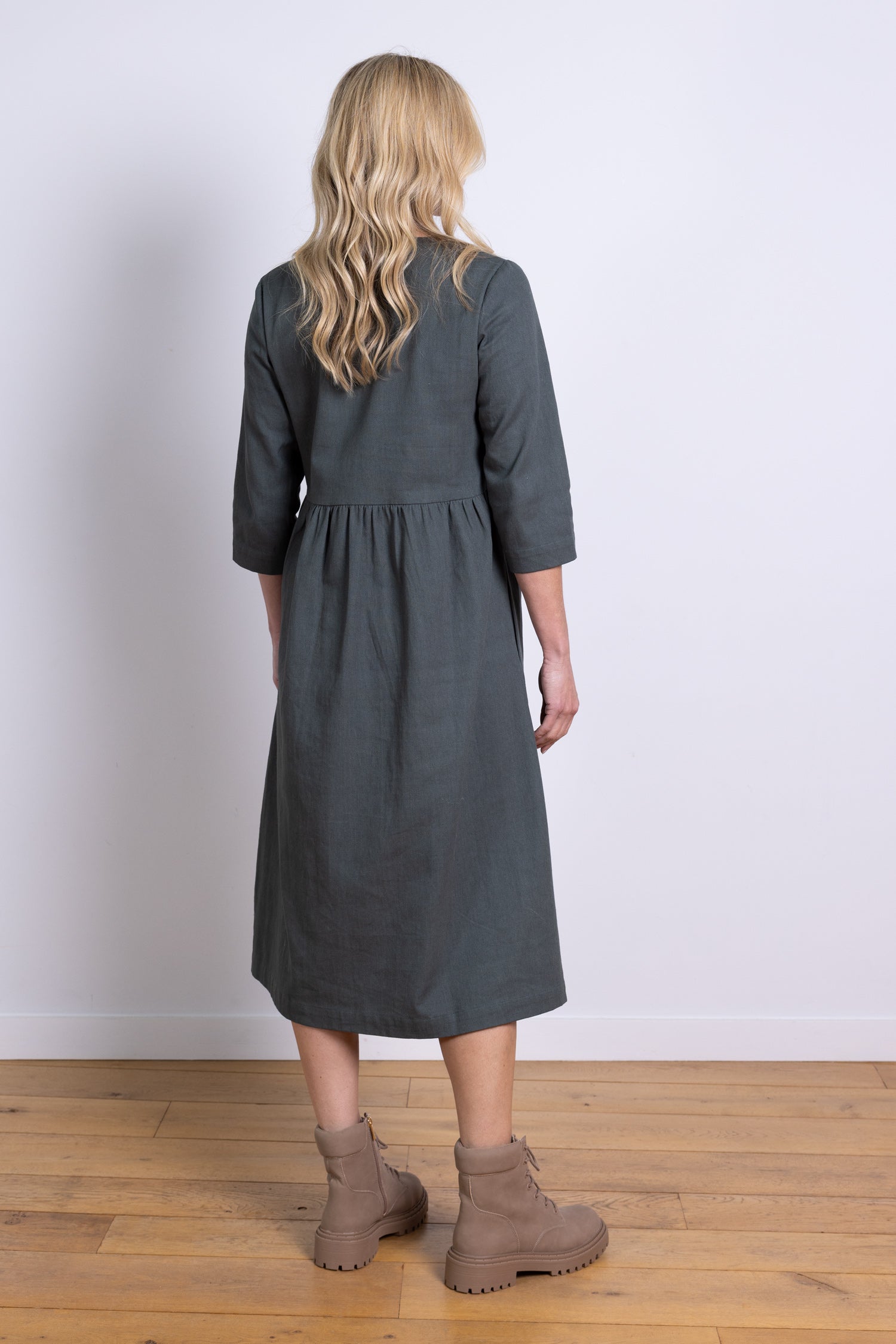 AW25 V Neck Midi Dress - Buff