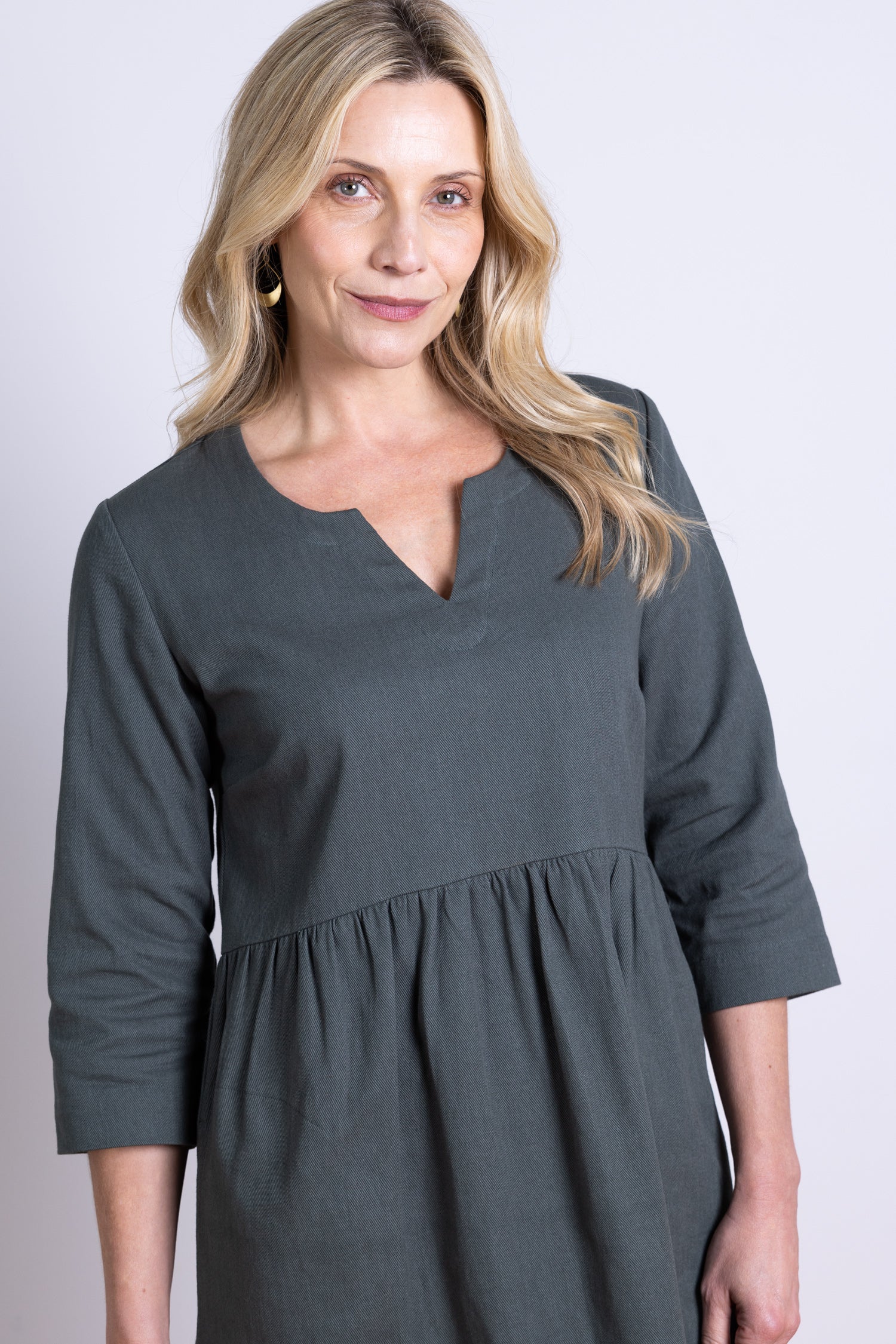 AW25 V Neck Midi Dress - Buff