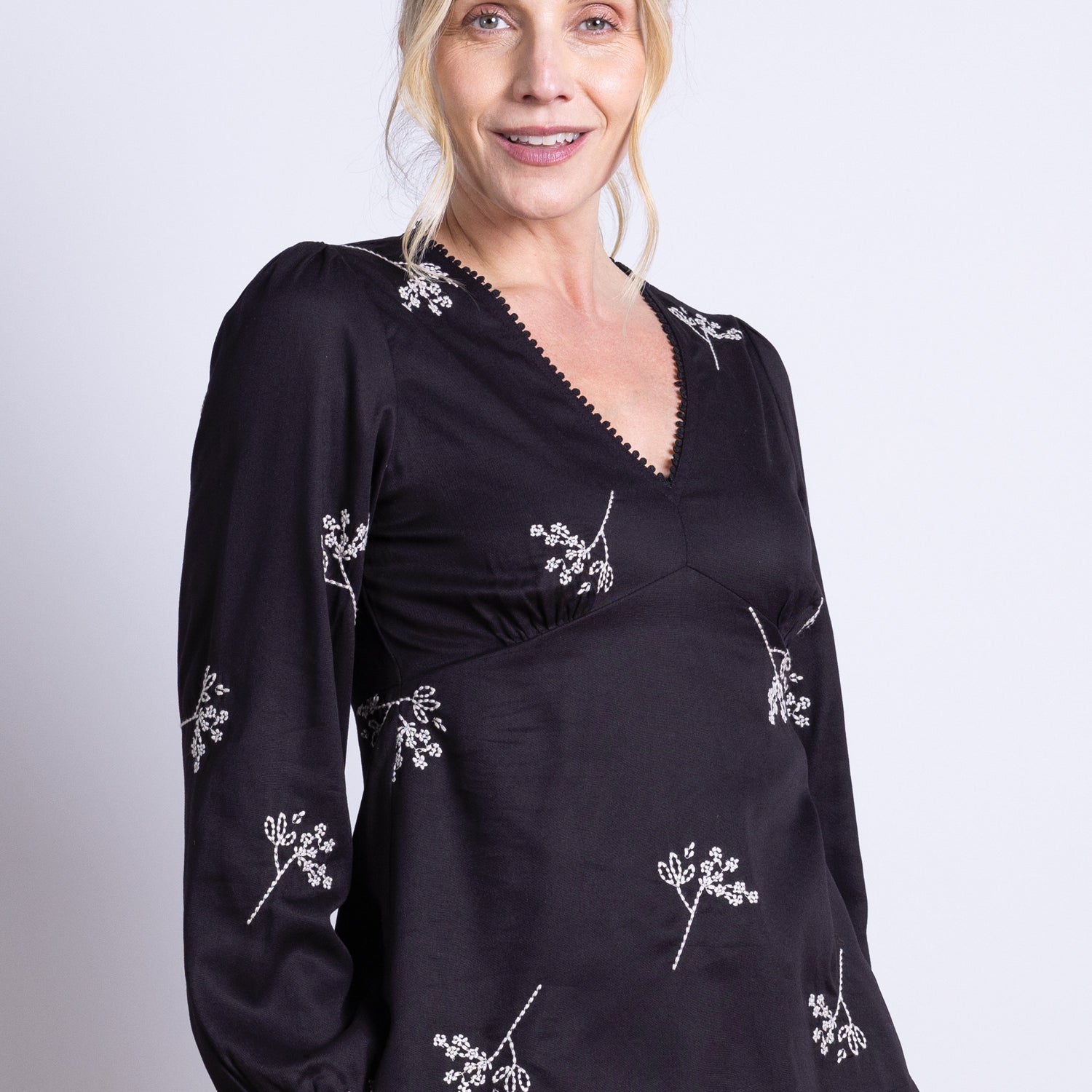 AW25 Embroidered Tea Blouse - Black