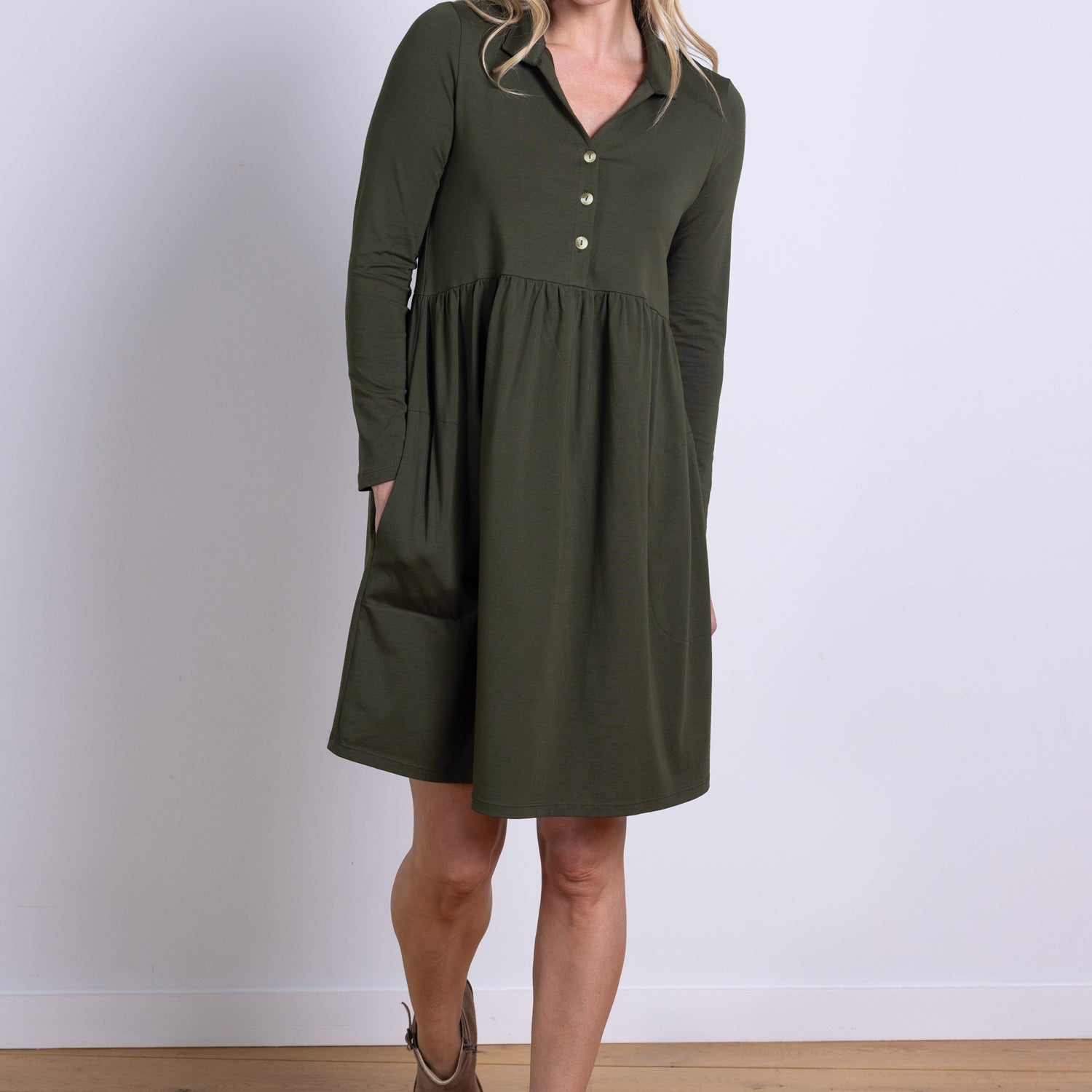 AW25 Long Sleeve Tunic Dress - Juniper