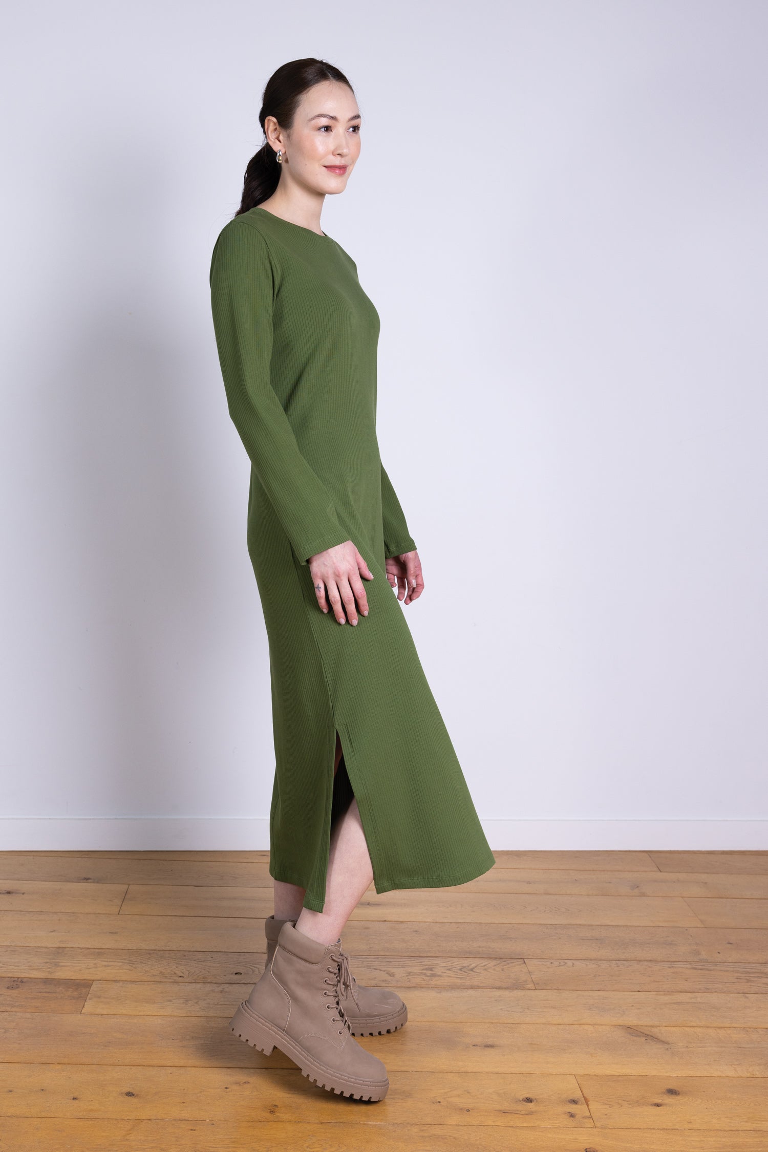 AW25 Rib Jersey Midi Dress - Basil AW25 Rib Jersey Midi Dress - Basil