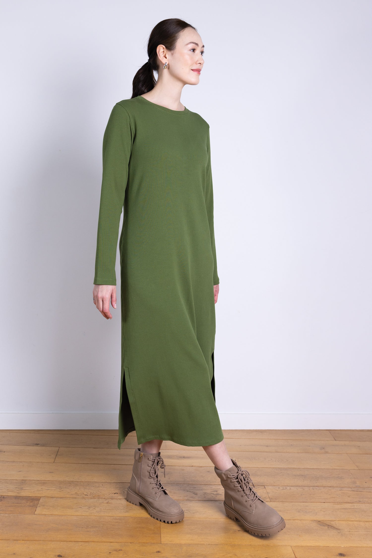 AW25 Rib Jersey Midi Dress - Basil