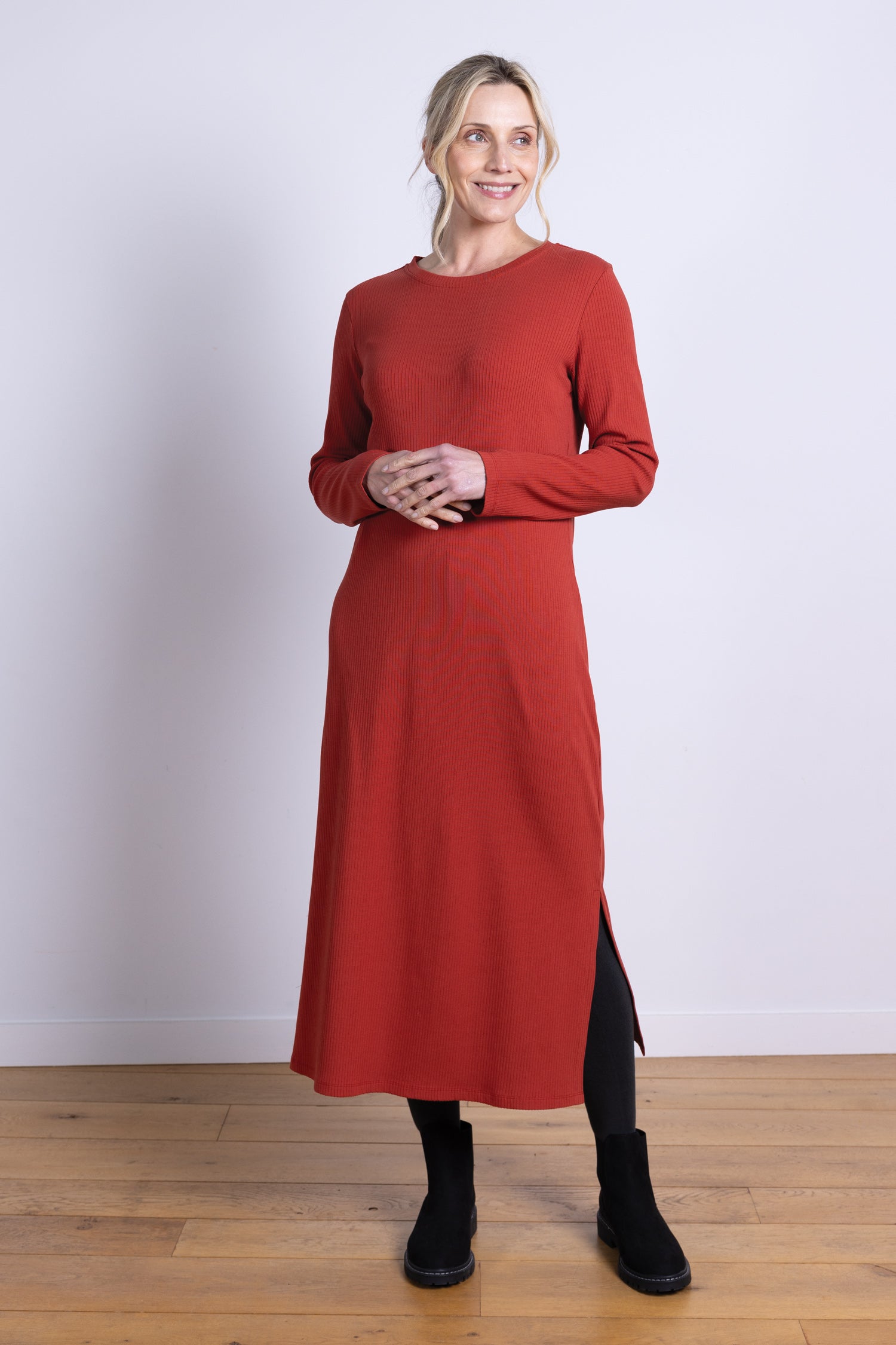 AW25 Rib Jersey Midi Dress - Rust