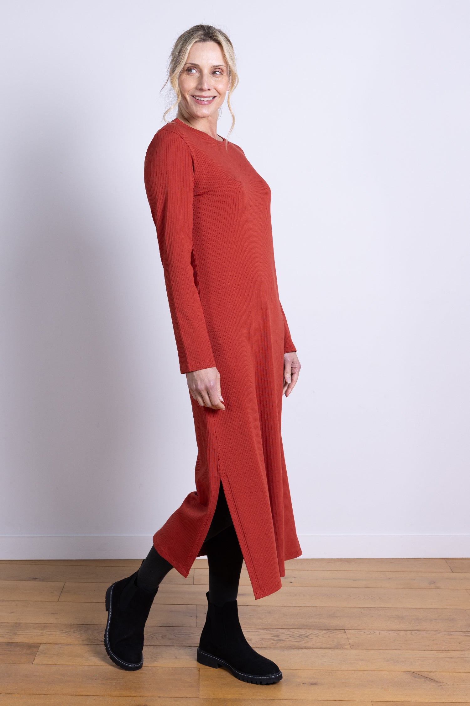 AW25 Rib Jersey Midi Dress - Rust