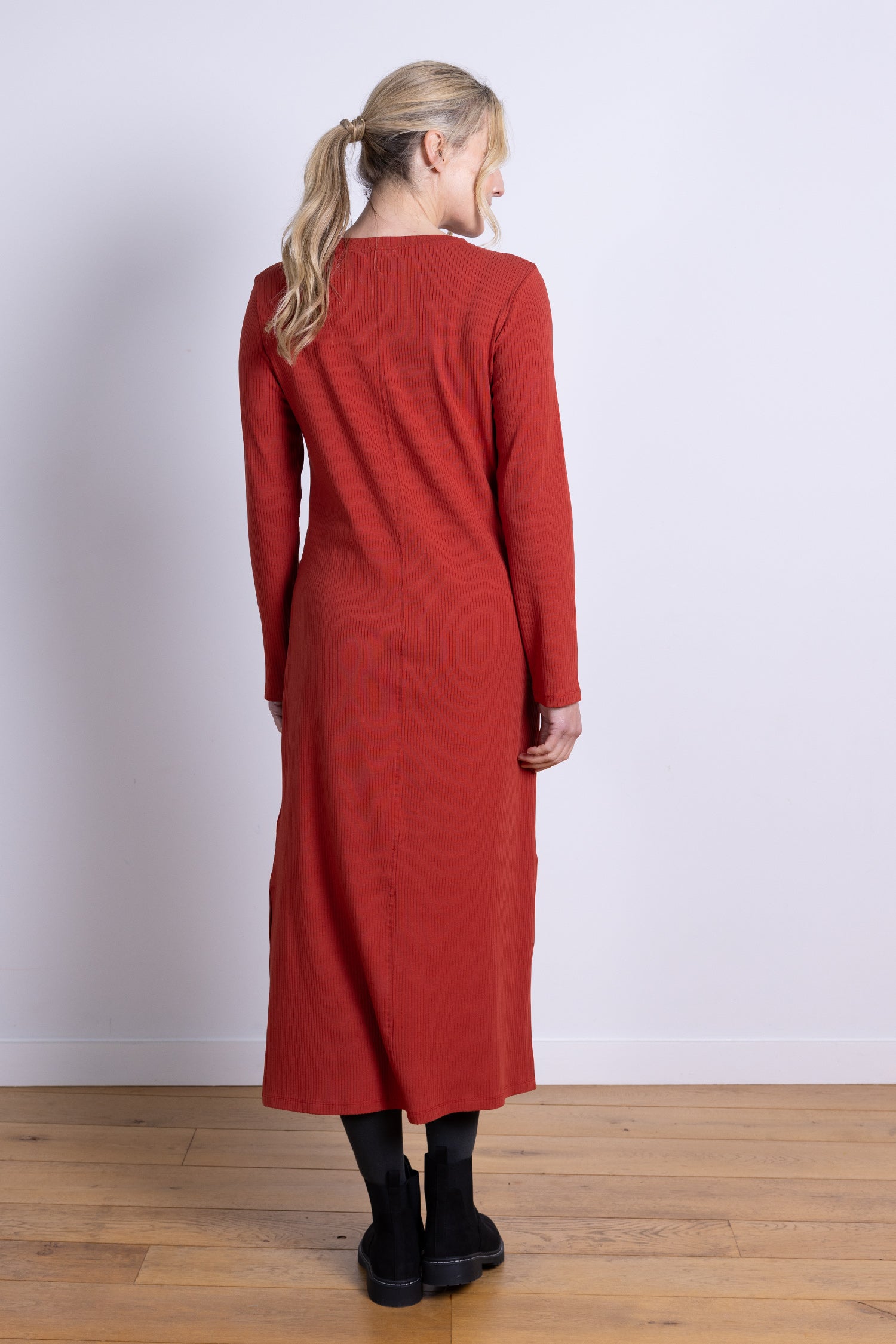 AW25 Rib Jersey Midi Dress - Rust