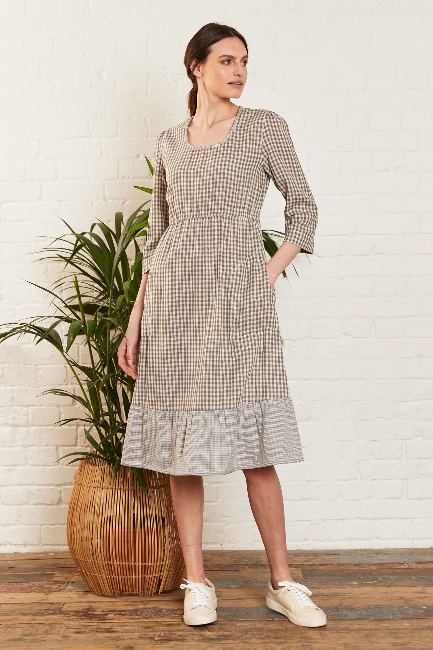Check Double Cotton Dress