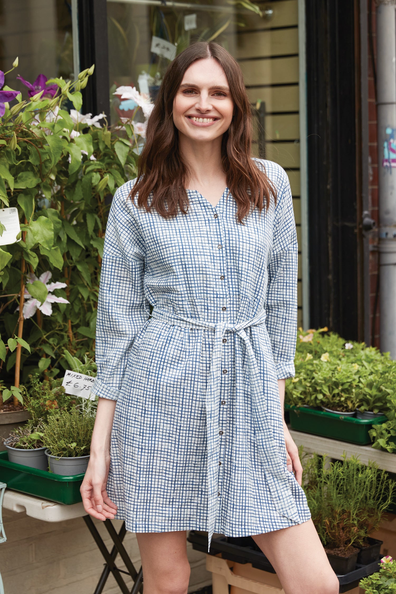 Cotton Check Tunic Shirt Dress