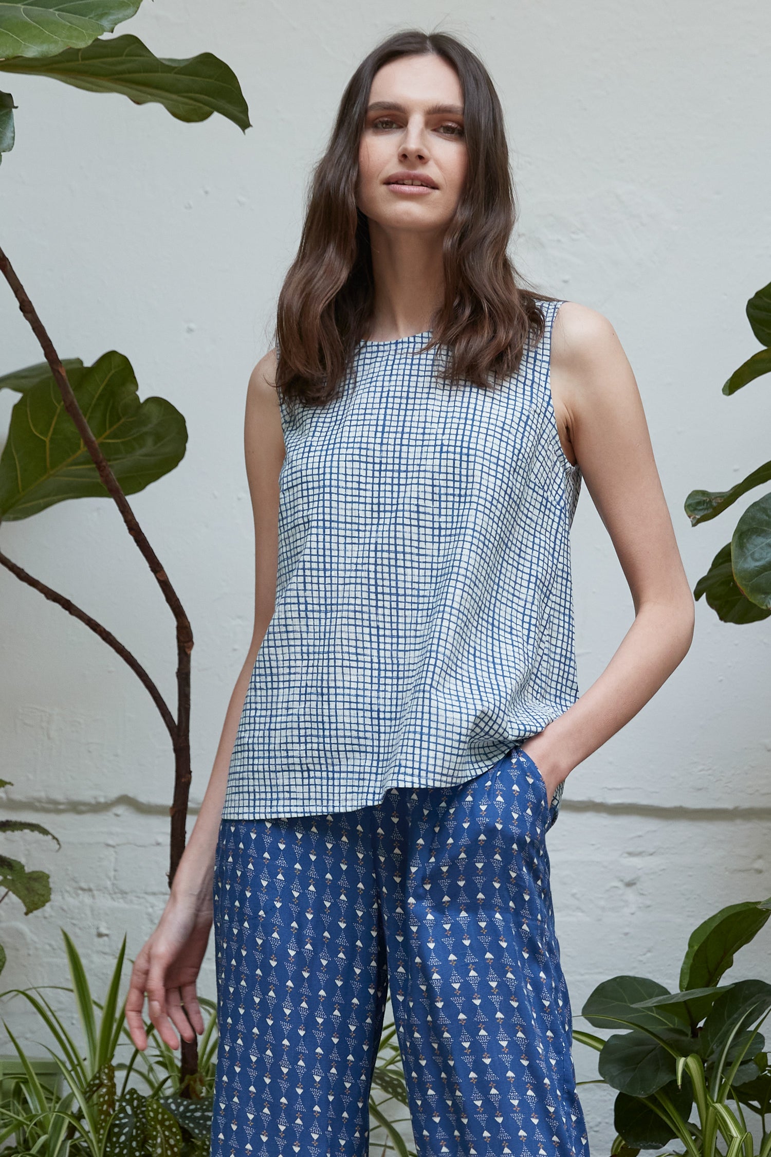 Check Cotton Printed Vest Top