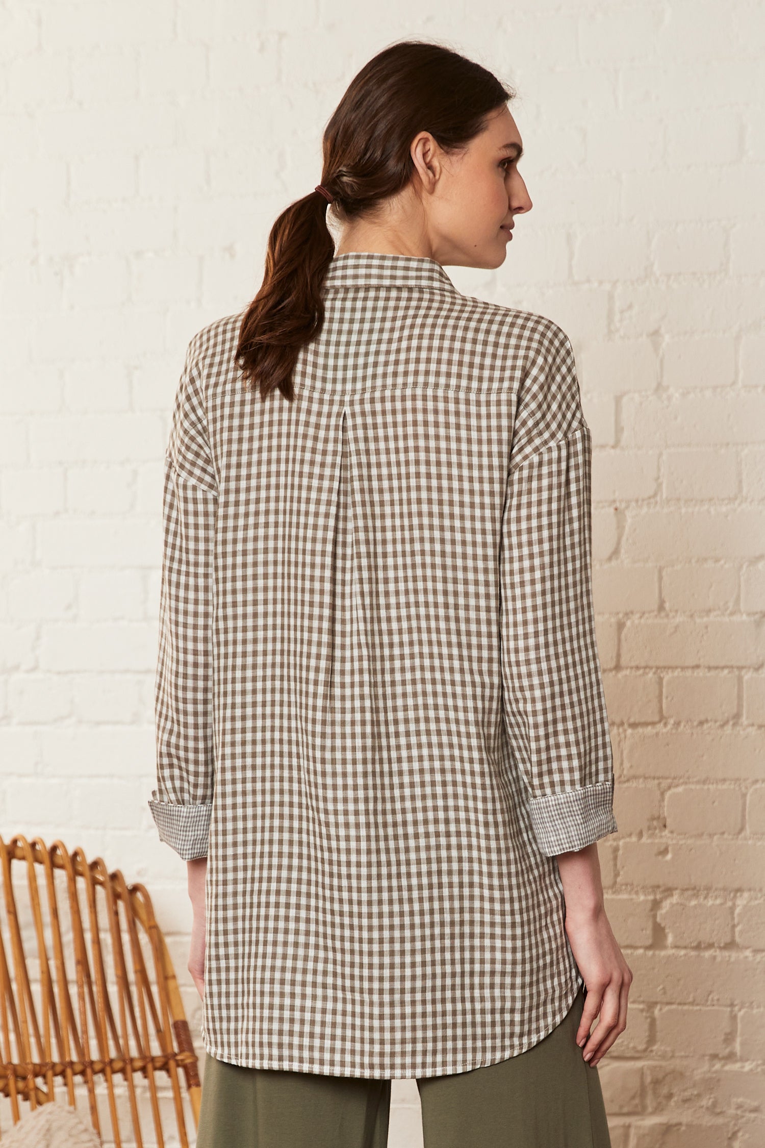 Check Double Cotton Tunic Shirt