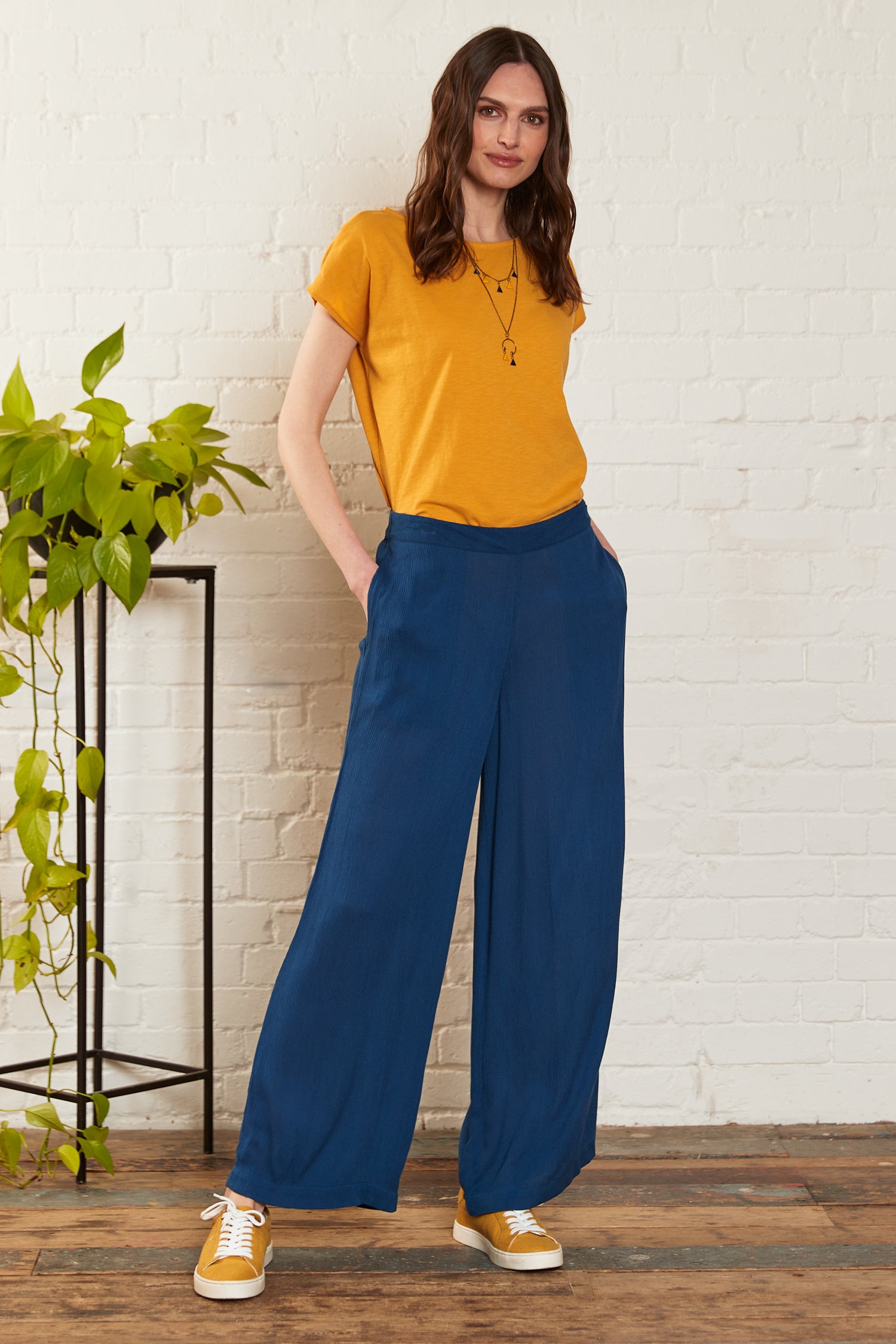 Crinkle Viscose Wide Leg Trousers