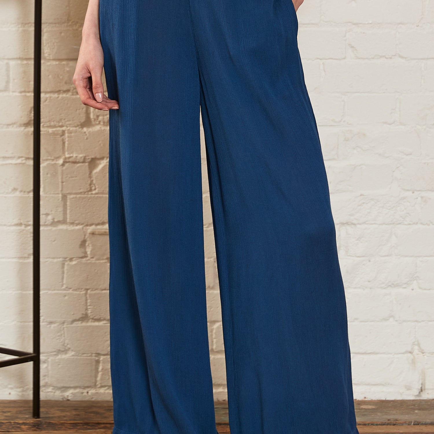 Crinkle Viscose Wide Leg Trousers