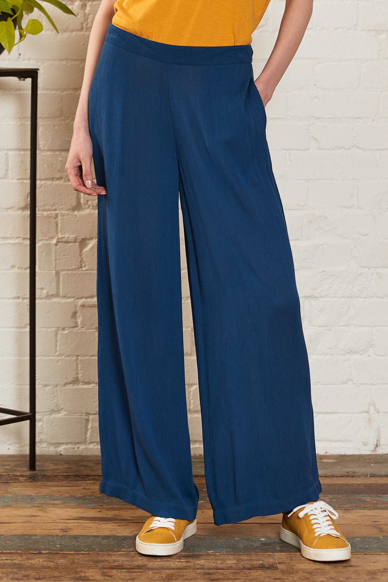 Crinkle Viscose Wide Leg Trousers