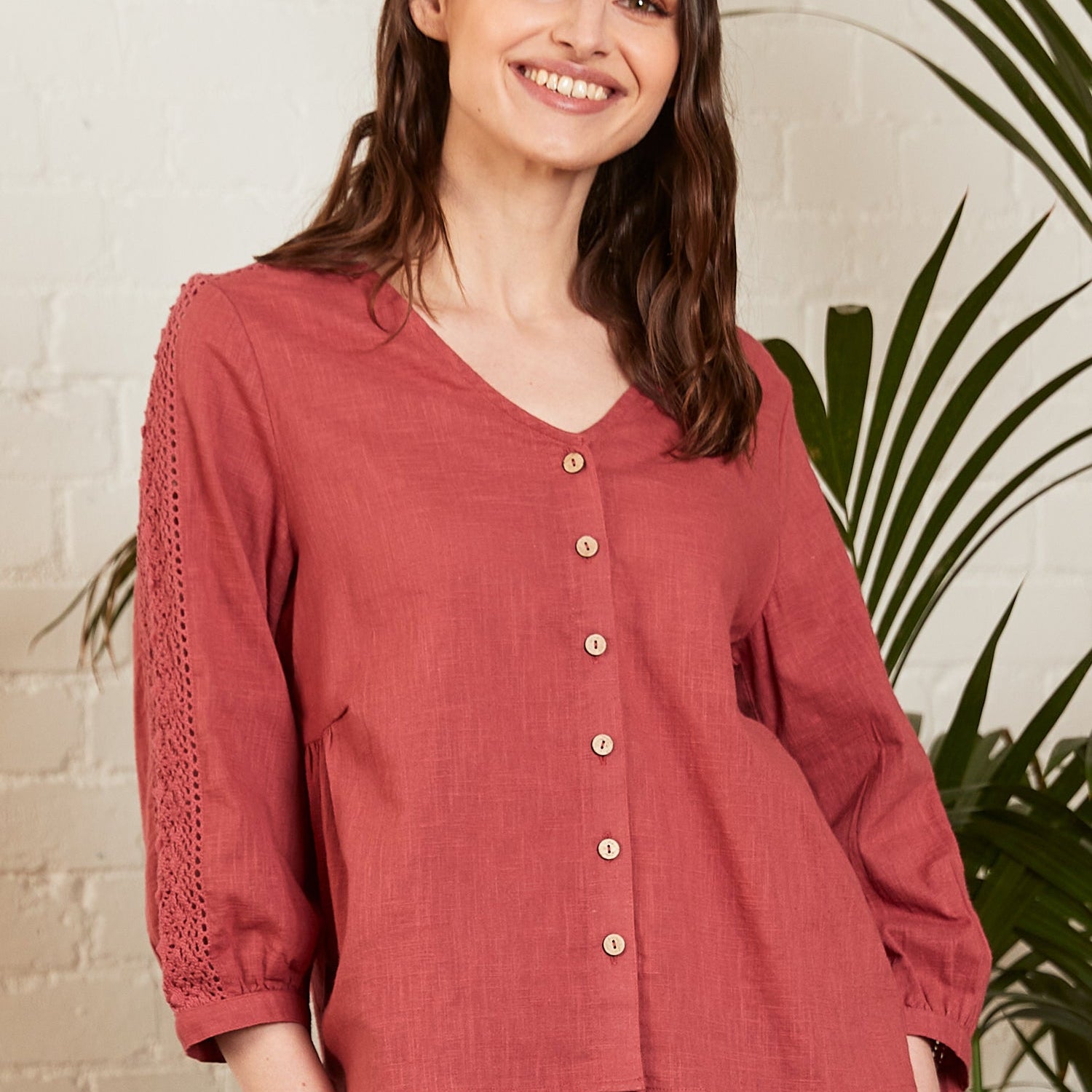 Cotton Lace Trim Shirt