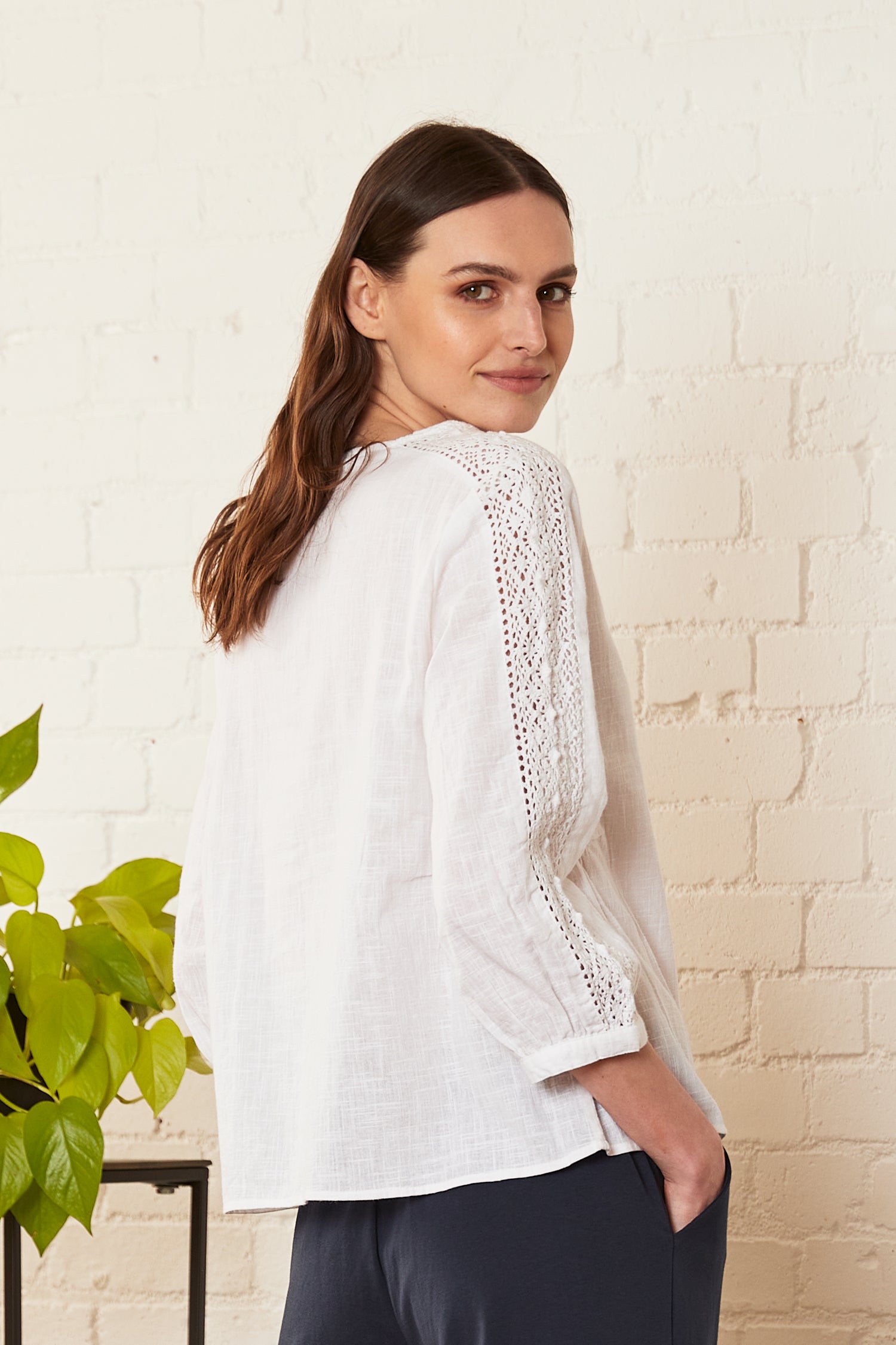 Cotton Lace Trim Shirt