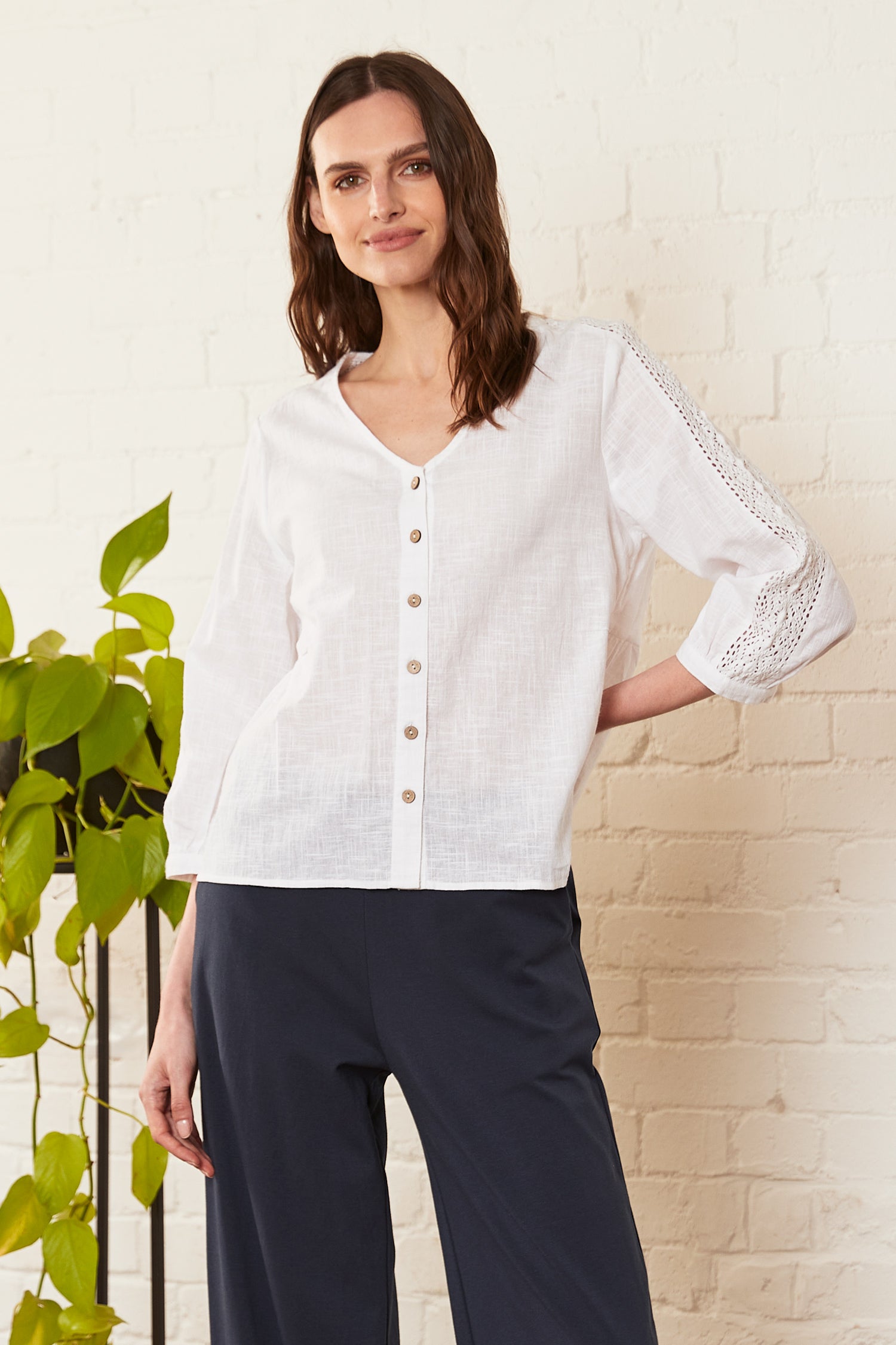 Cotton Lace Trim Shirt