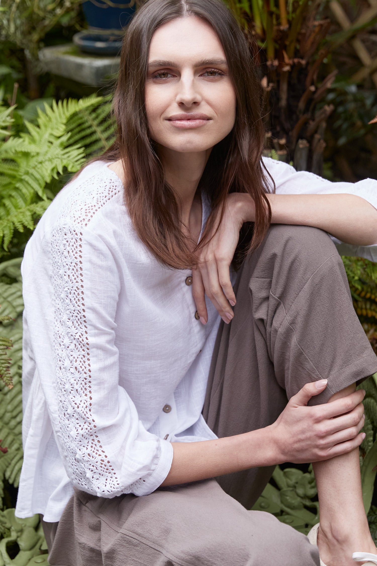 Cotton Lace Trim Shirt