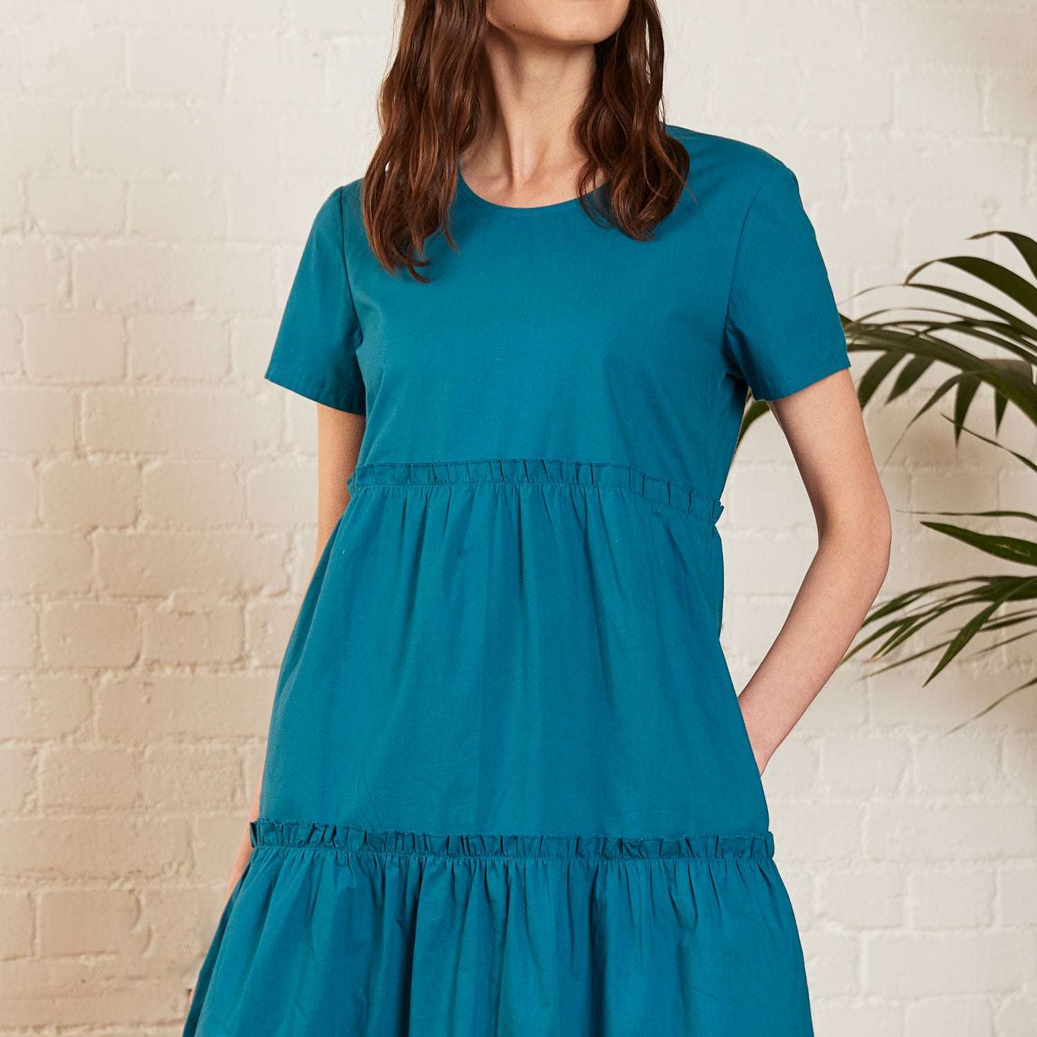 Cotton Poplin Gathered Tunic Dress