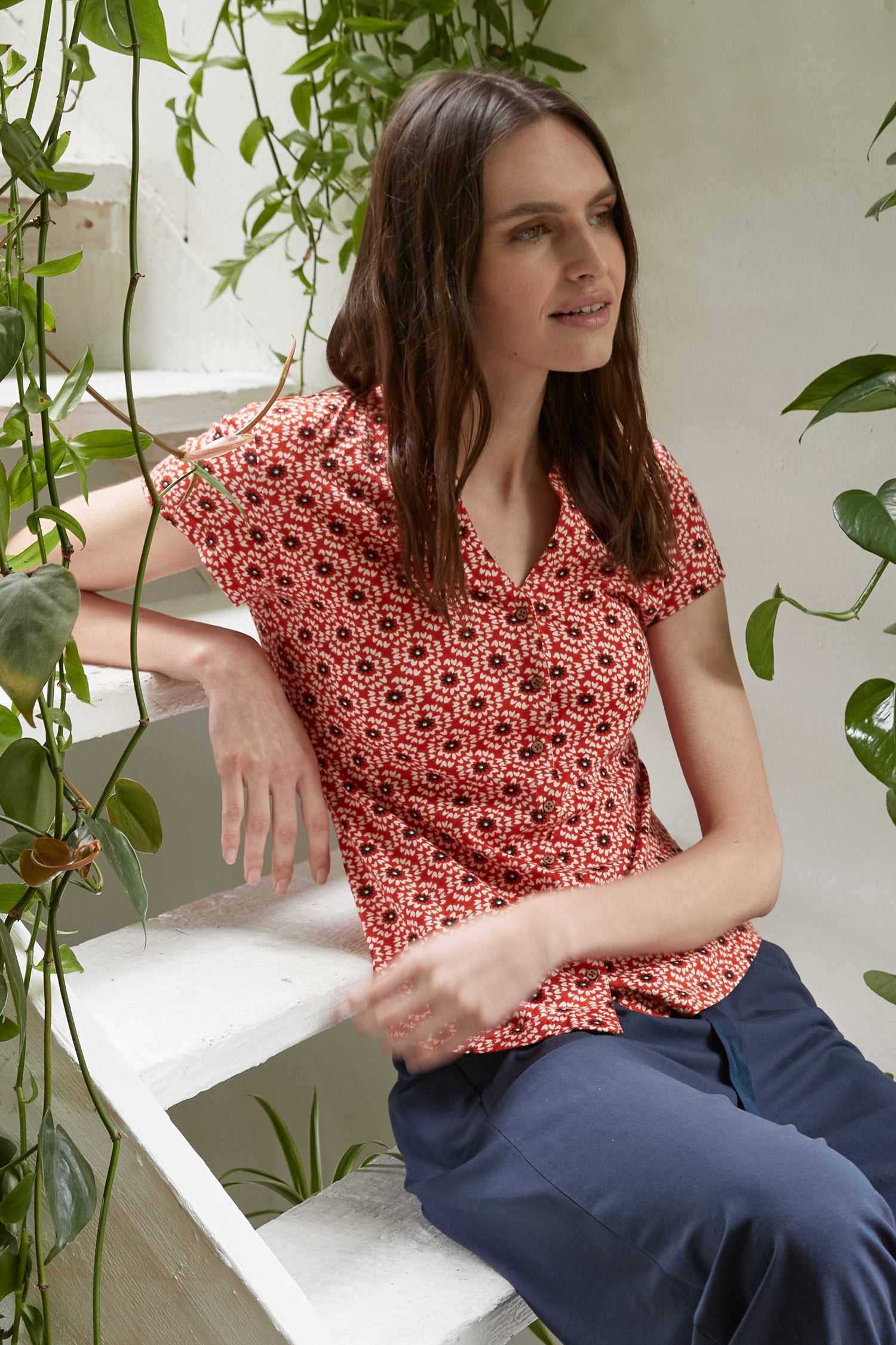 Petal Burst Organic Cotton Collared Top