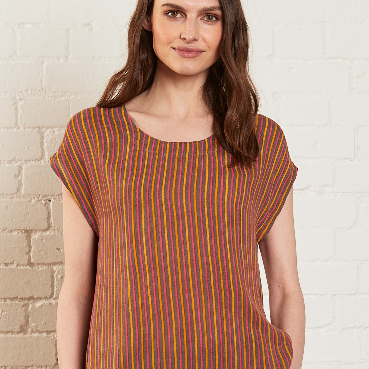 Viscose Round Neck Striped Top