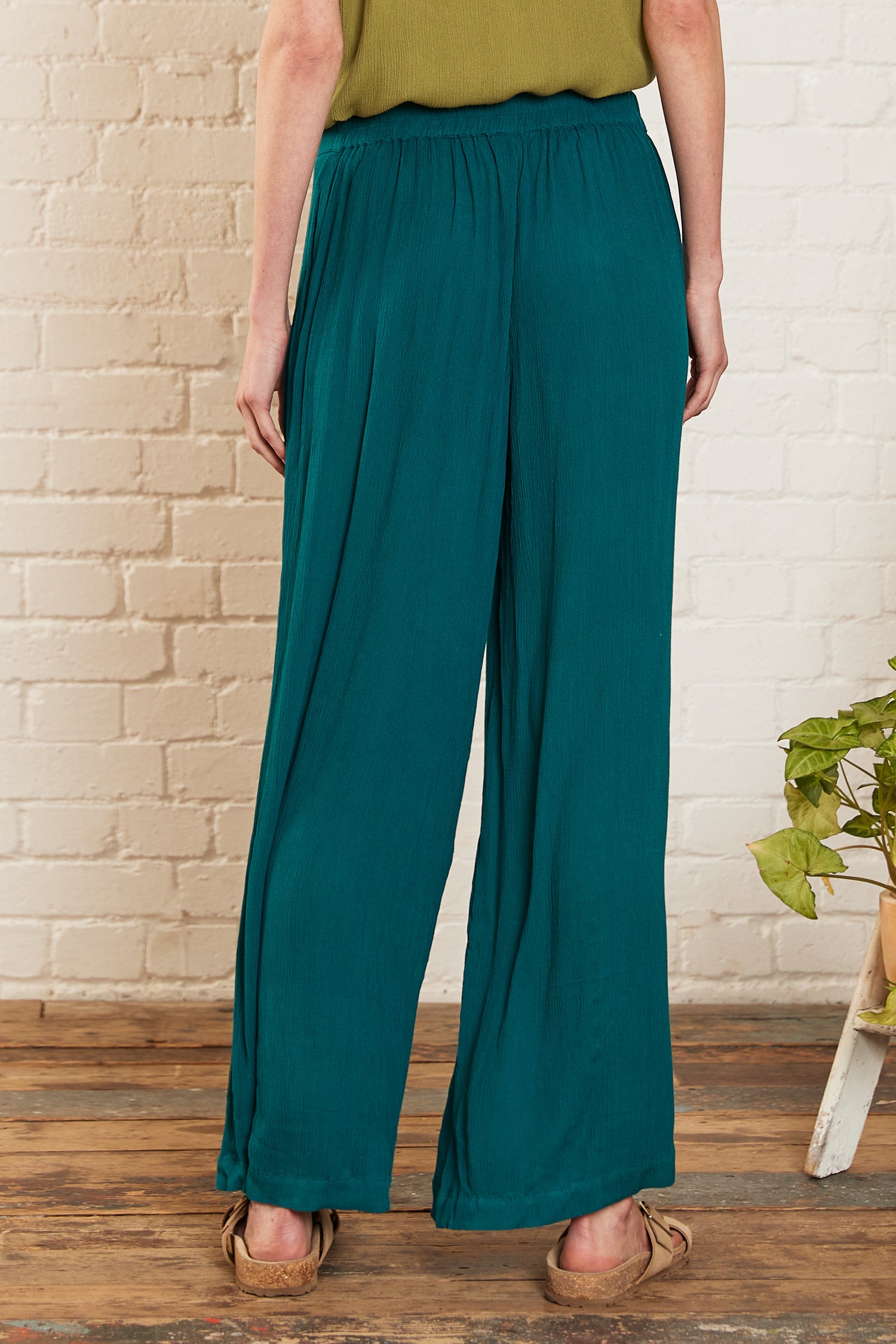 Crinkle Viscose Wide Leg Trousers
