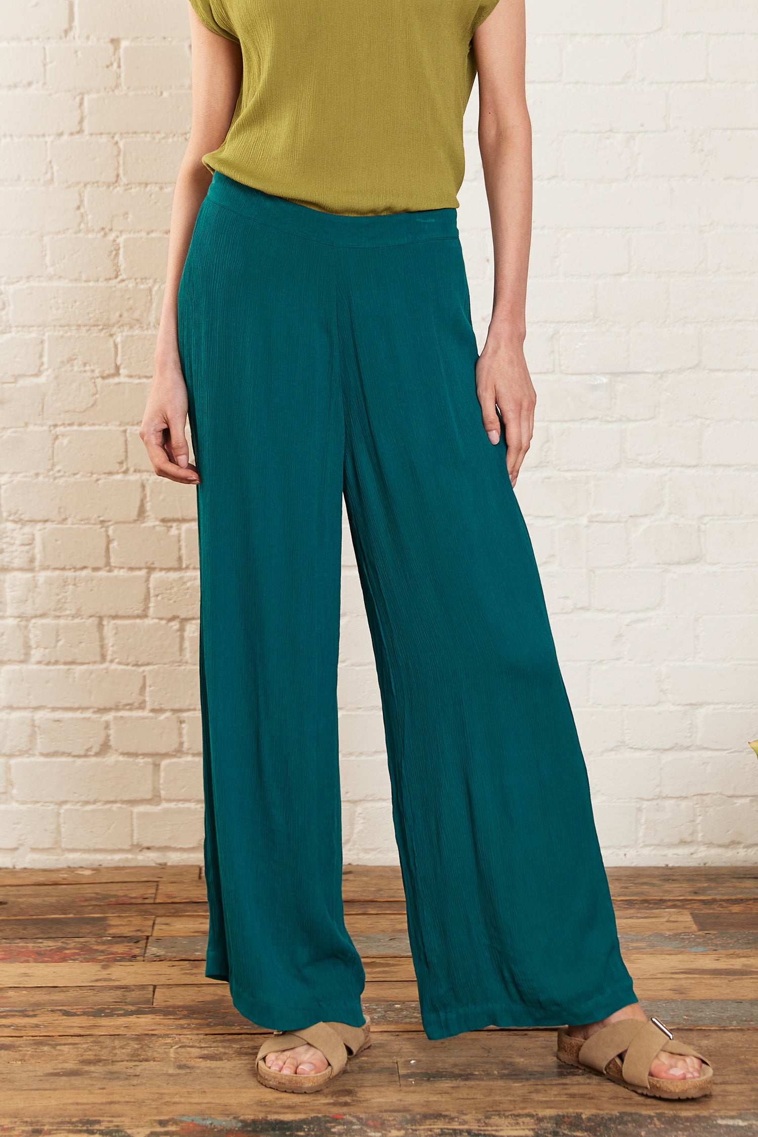 Crinkle Viscose Wide Leg Trousers
