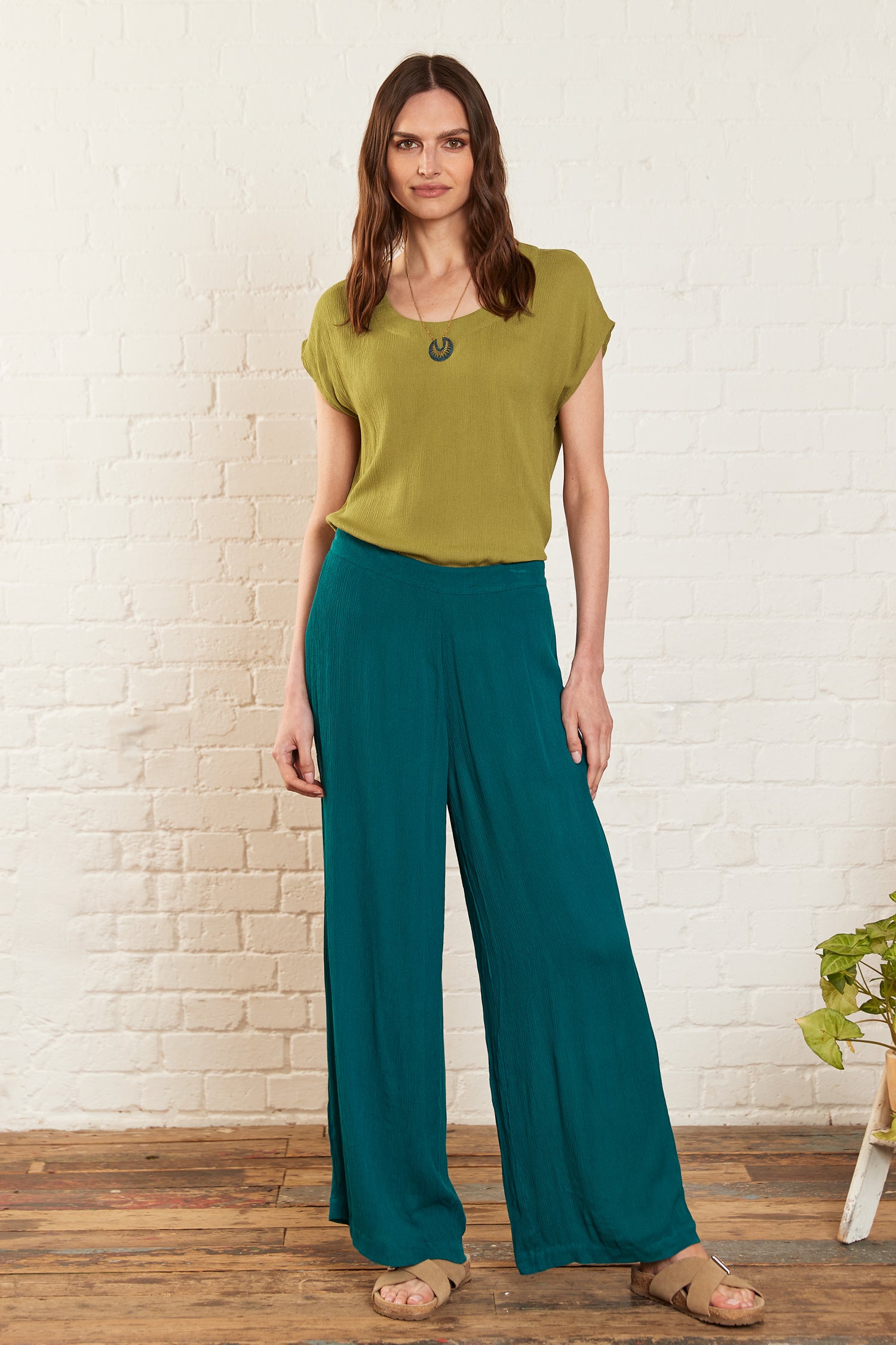 Crinkle Viscose Wide Leg Trousers