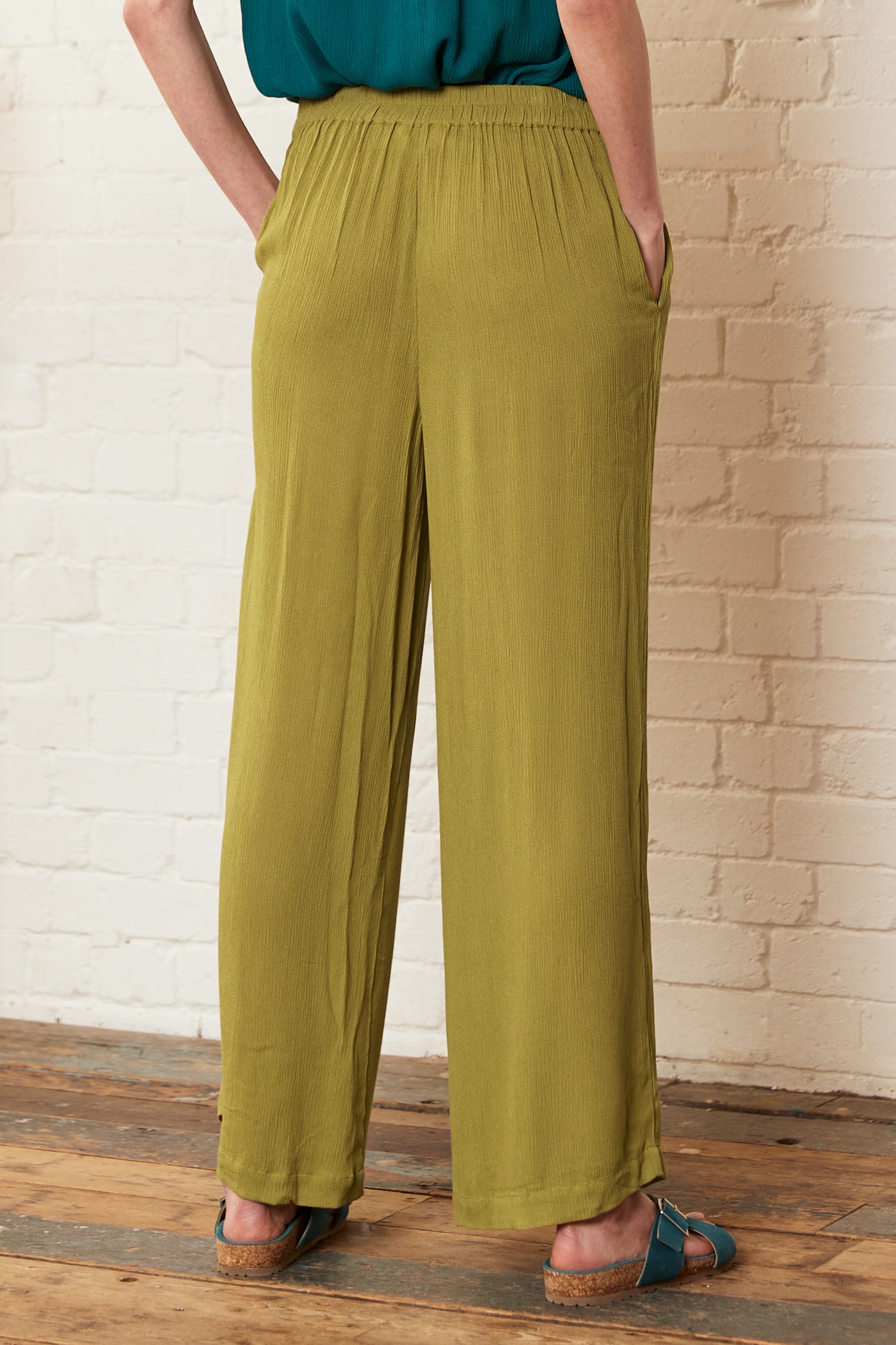 Crinkle Viscose Wide Leg Trousers
