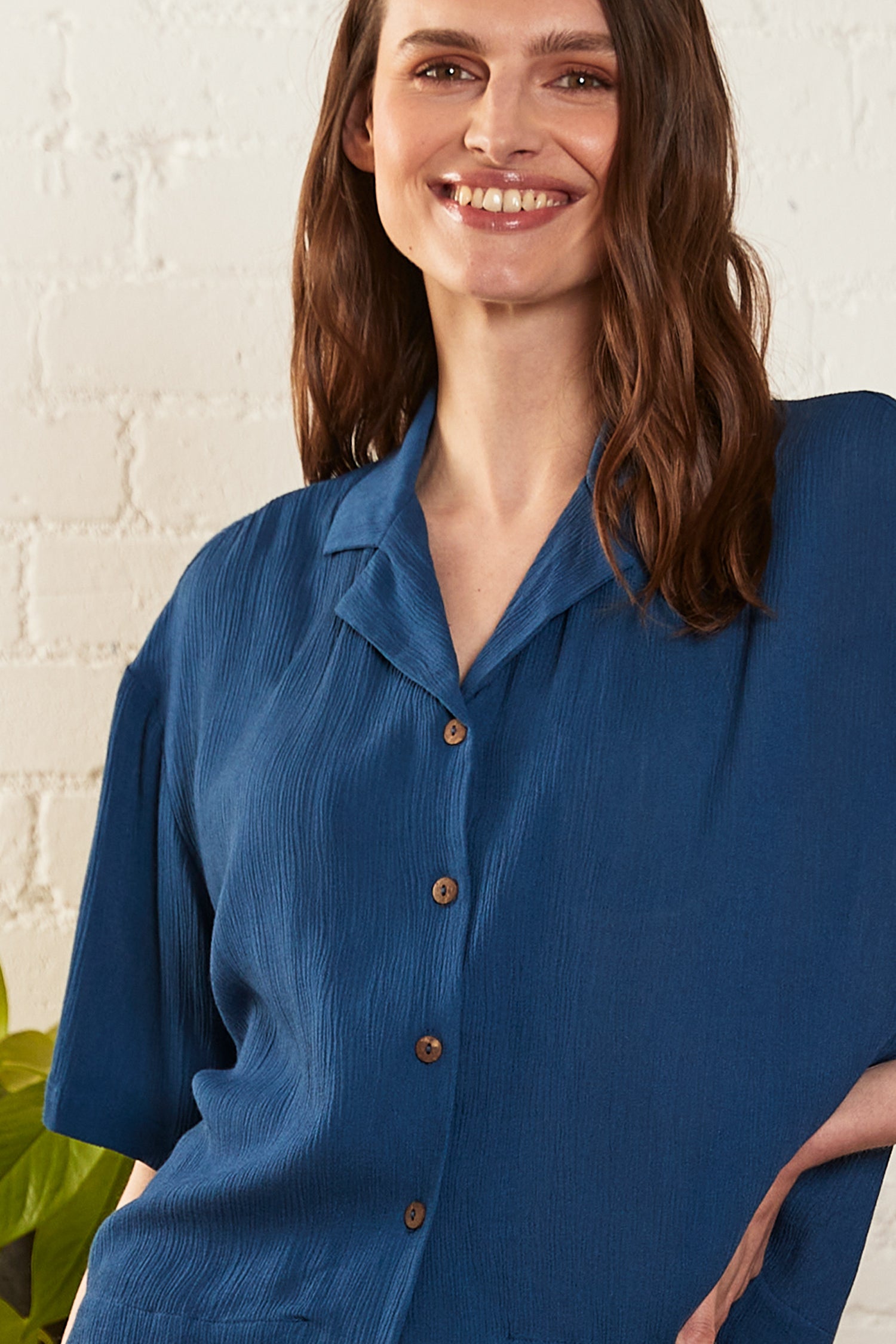 Crinkle Viscose Boxy Shirt