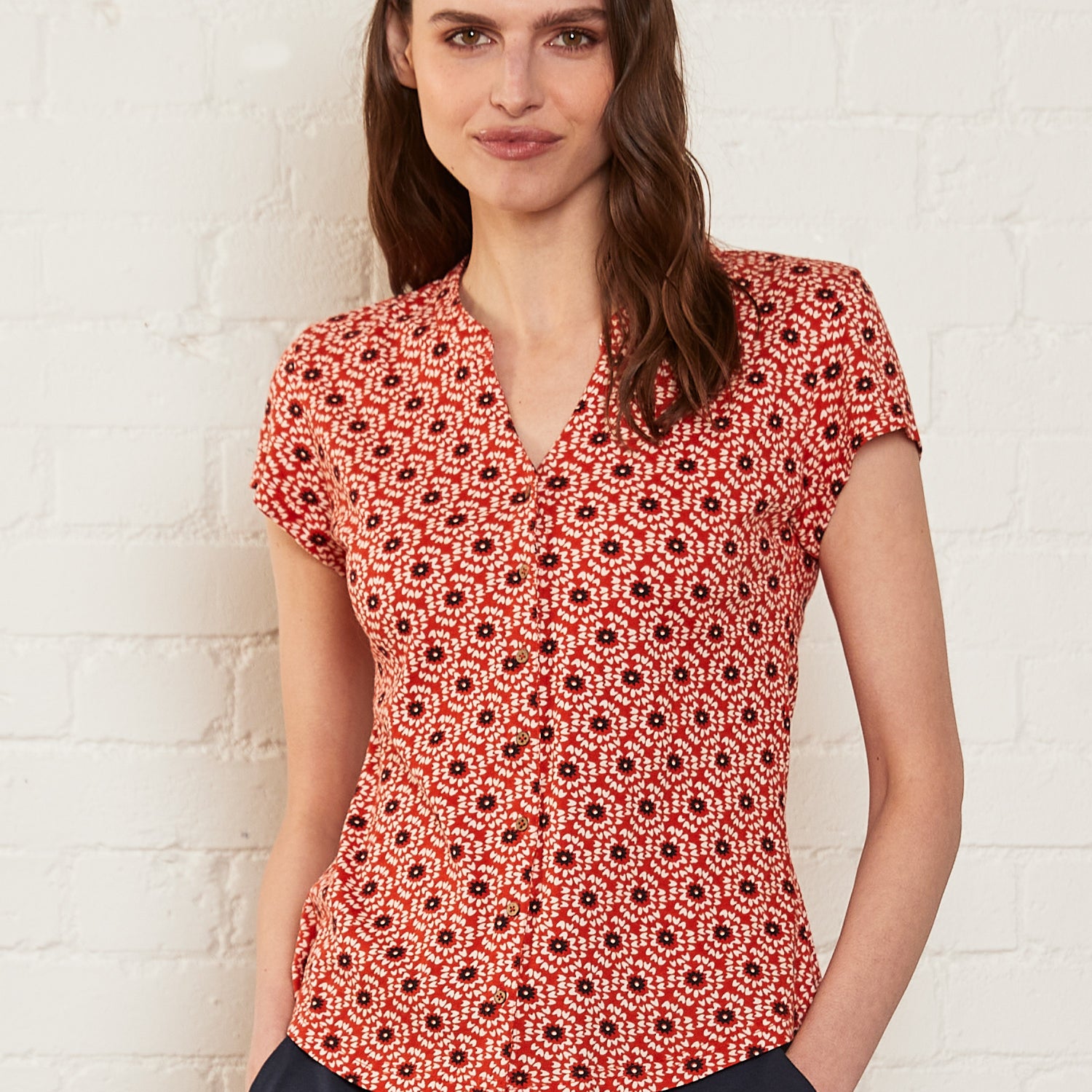 Petal Burst Organic Cotton Collared Top